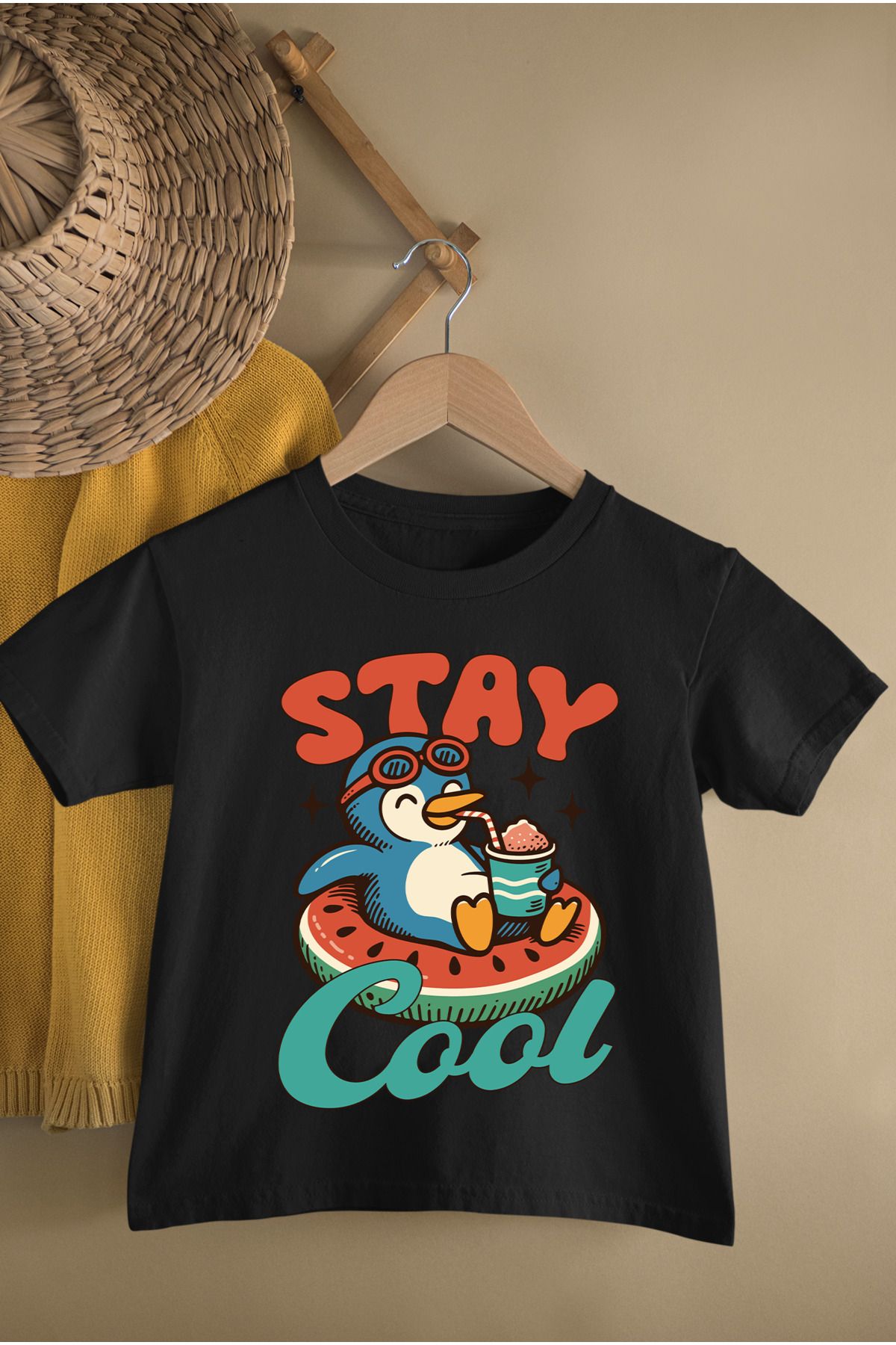 MAGORS COOL PENGUIN BASKILI PAMUKLU BİSİKLET YAKA KISA KOLLU GENÇ VE ÇOCUK TSHIRT