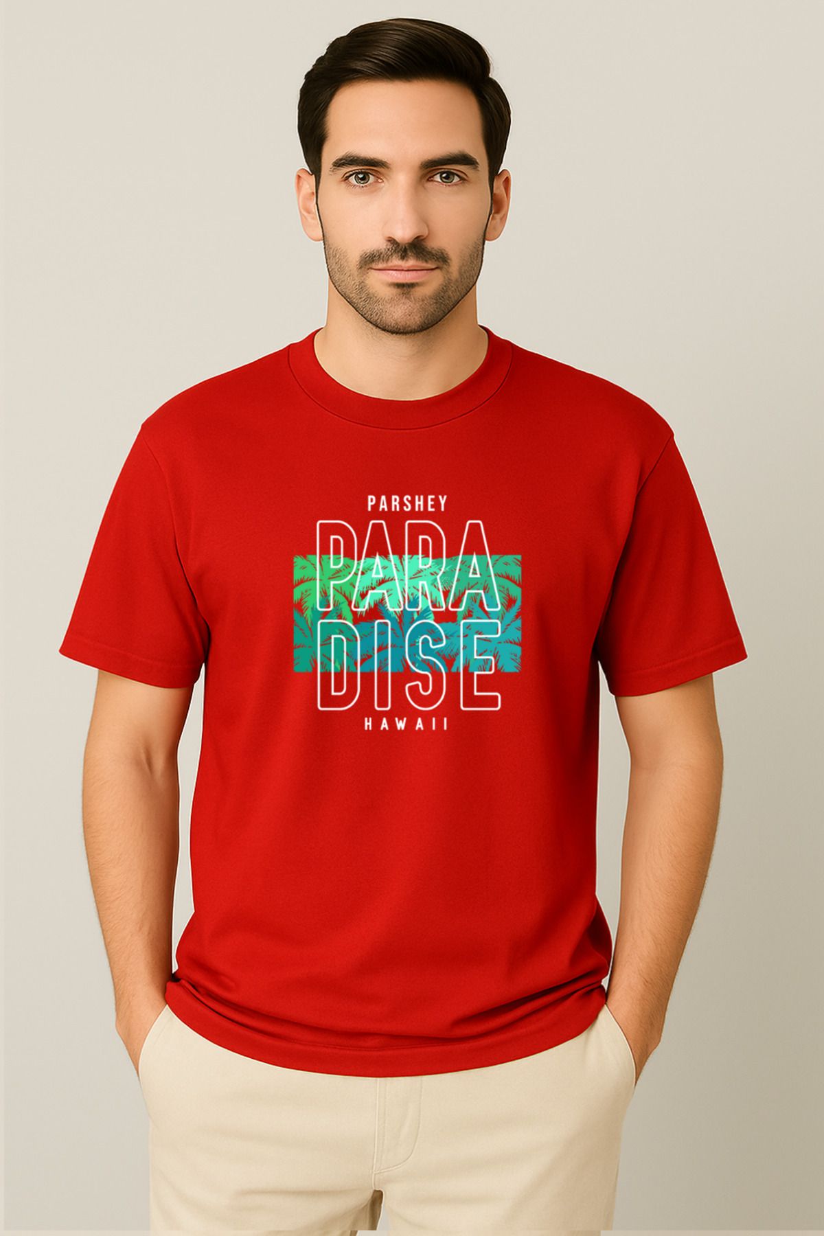 PARSHEY Erkek - Kadın %100 Pamuk Summer Paradise Desenli Baskılı Yarım Kollu Bisiklet Yaka T-Shirt