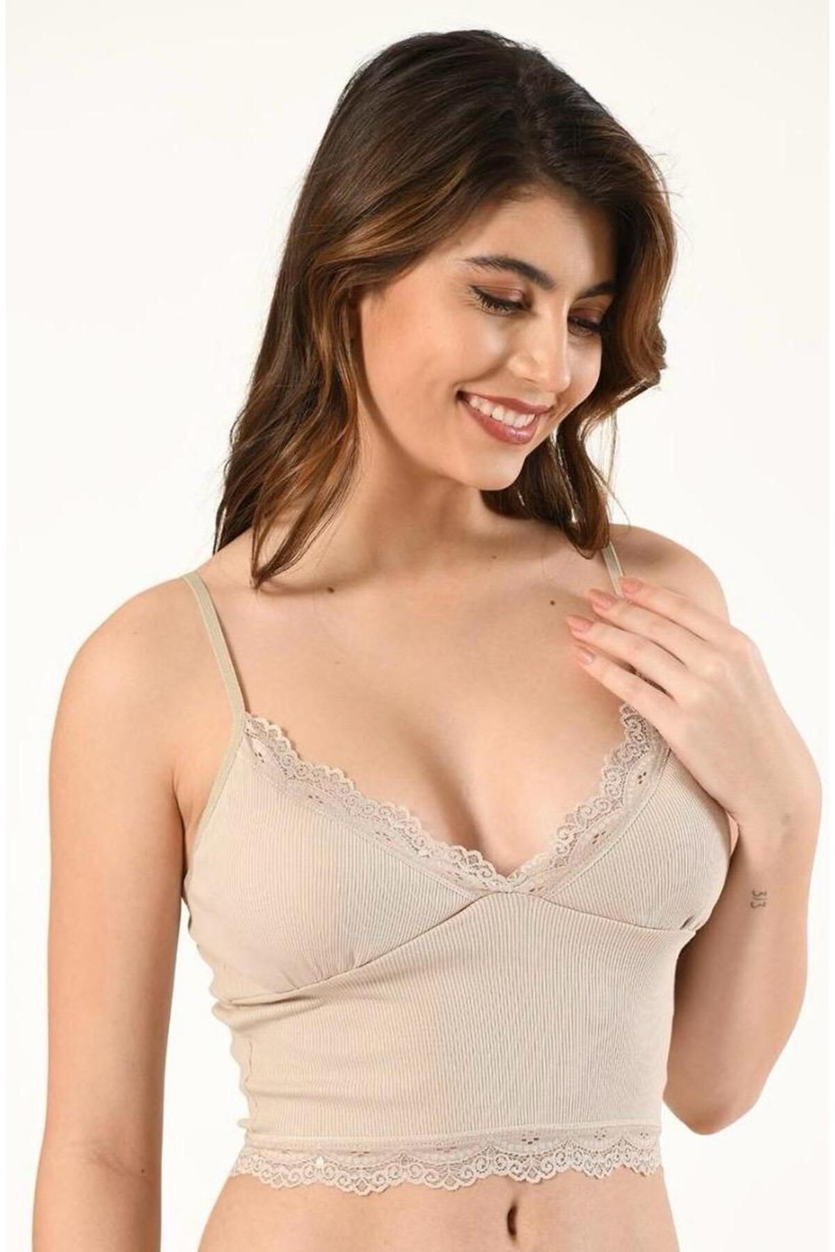 Gizem iç giyim TEKLİ ASKILI DANTELLİ PEDLİ BÜSTİYER BLUZ CROP