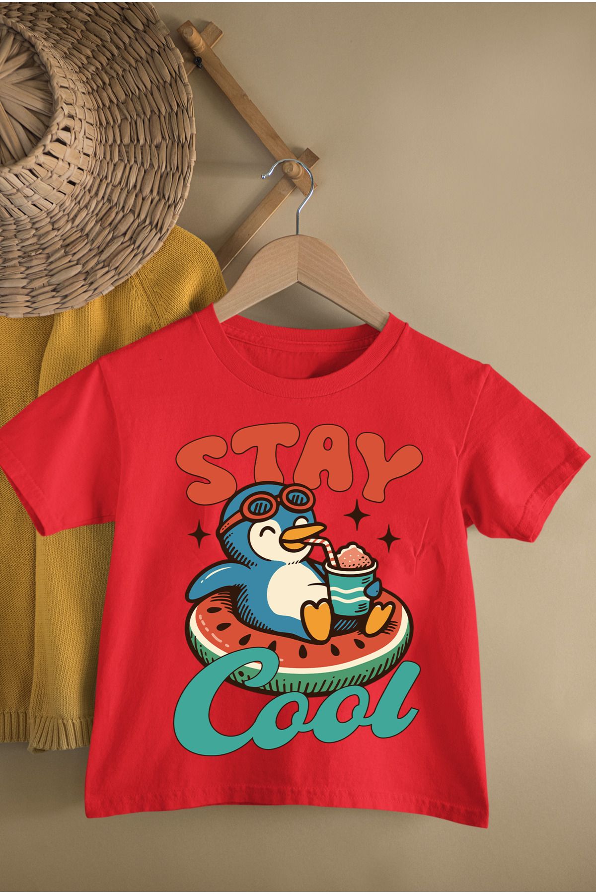 MAGORS COOL PENGUIN BASKILI PAMUKLU BİSİKLET YAKA KISA KOLLU GENÇ VE ÇOCUK TSHIRT