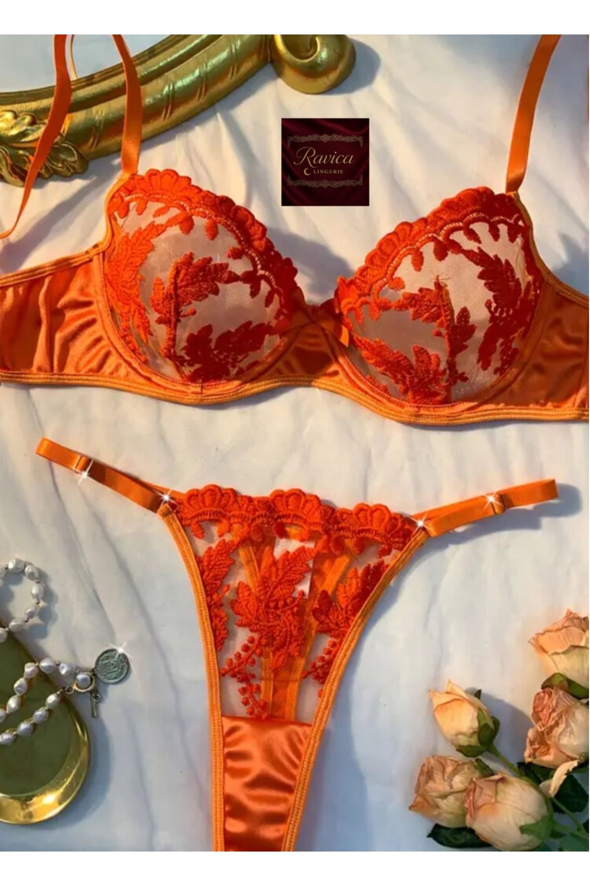 Ravica Lingerie Turuncu alt üst bralet takım