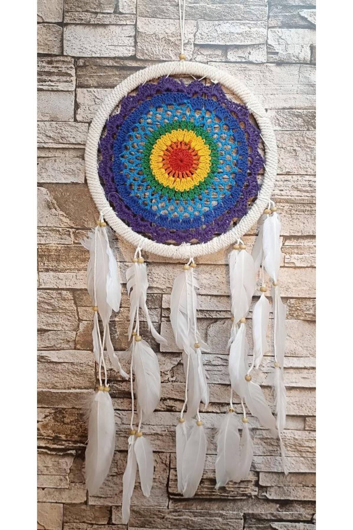 Hd Marketim Düş Kapanı Makrome Dreamcatcher Gökkuşağı Kuş Tüyü Rüya Kapanı Duvar Süsü Elişi