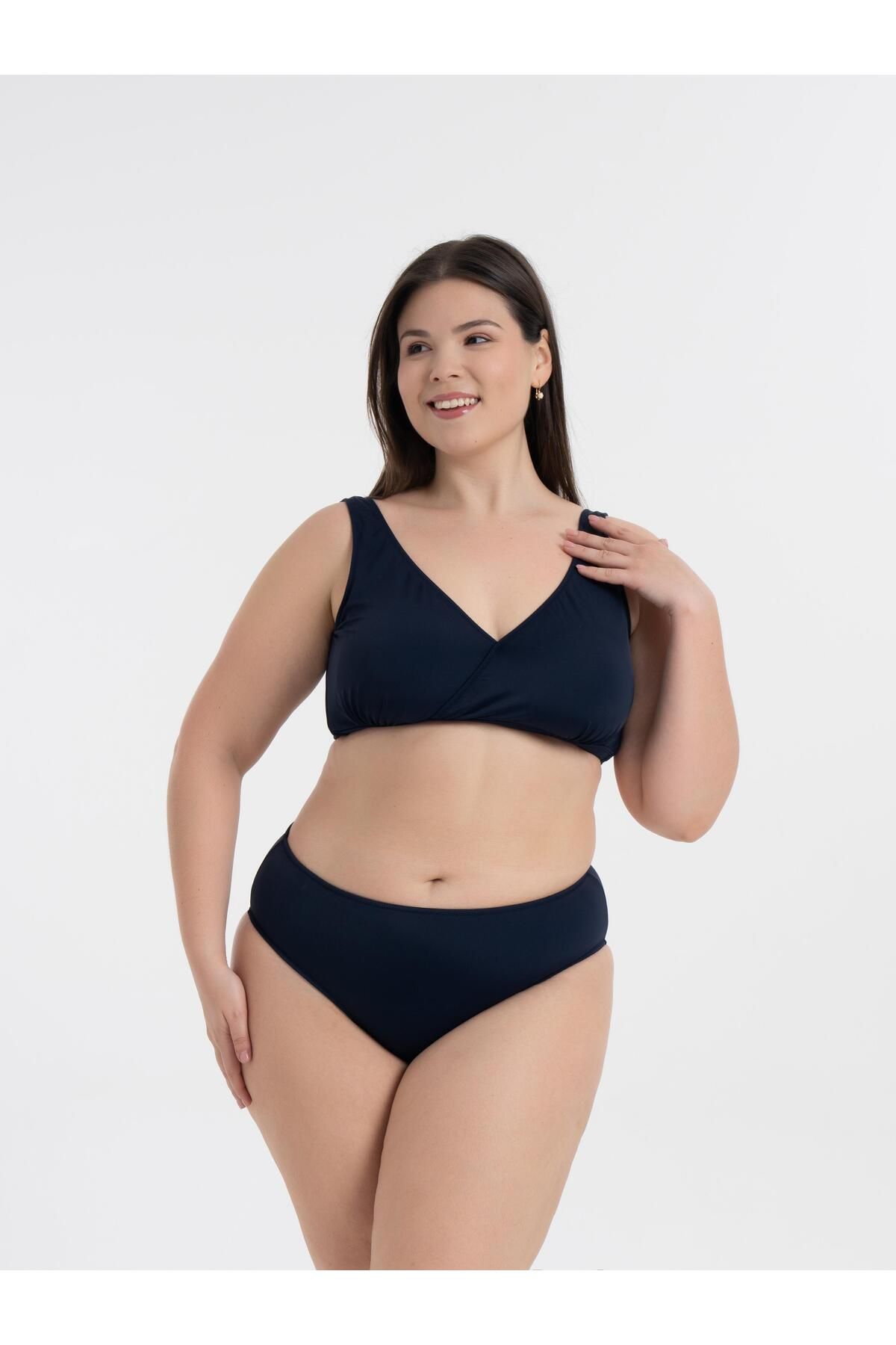 AQUAVİVA Kadın Lacivert Büyük Beden Quinn Kruvaze Detaylı Toparlayıcı Bikini Takımı