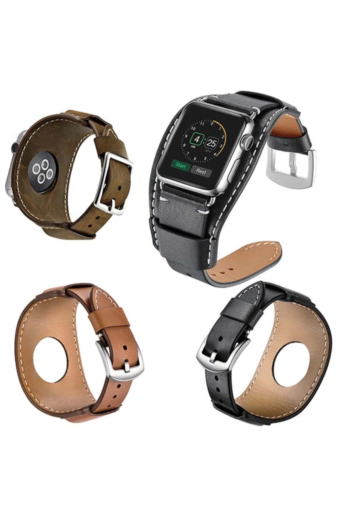 mudikonsept Ally Apple Watch 7-8 41mm 6-5-4 40mm Hakiki Deri Kordon Kayış 3-2-1 38mm-(5775) - MDE1137-9577