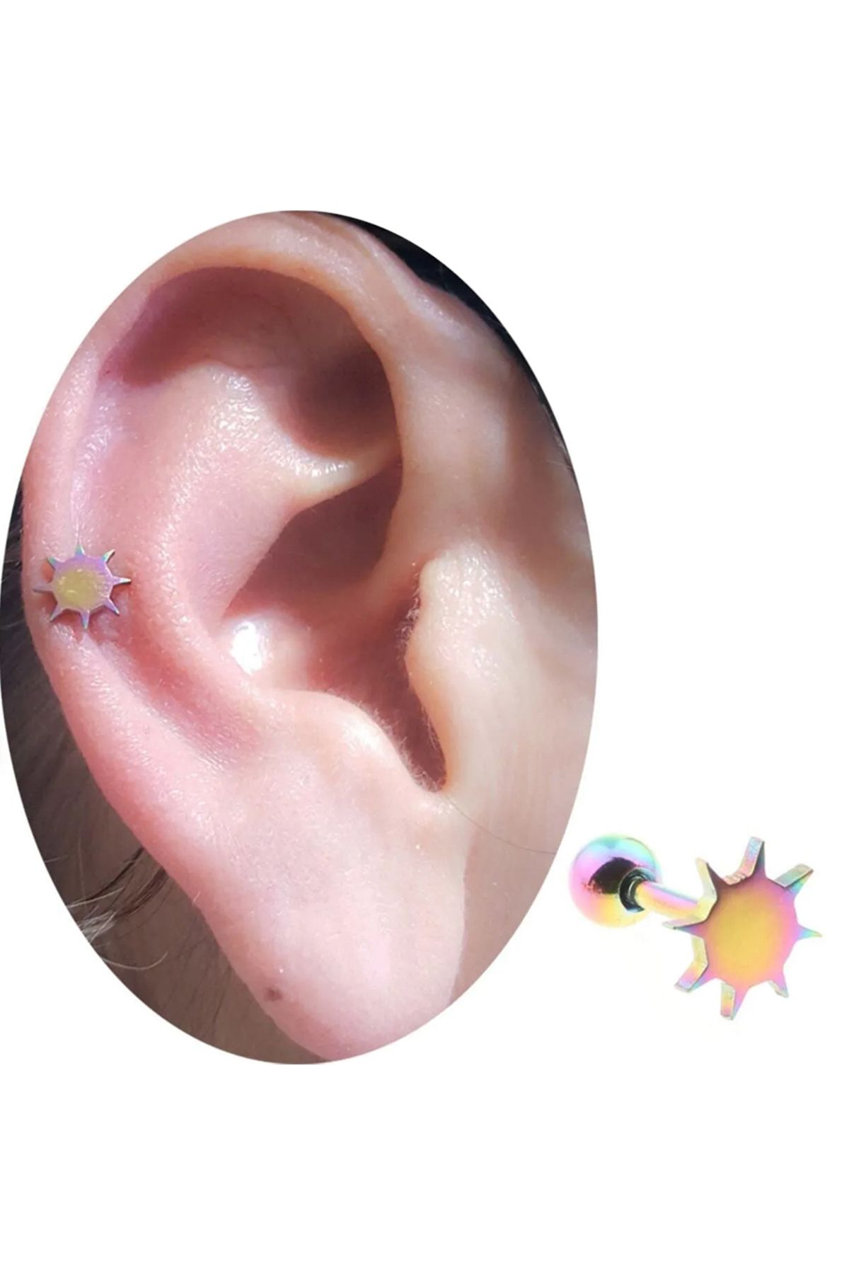 Cadının Dükkanı Çelik Güneş Gökkuşağı Tragus Helix Kıkırdak Piercing