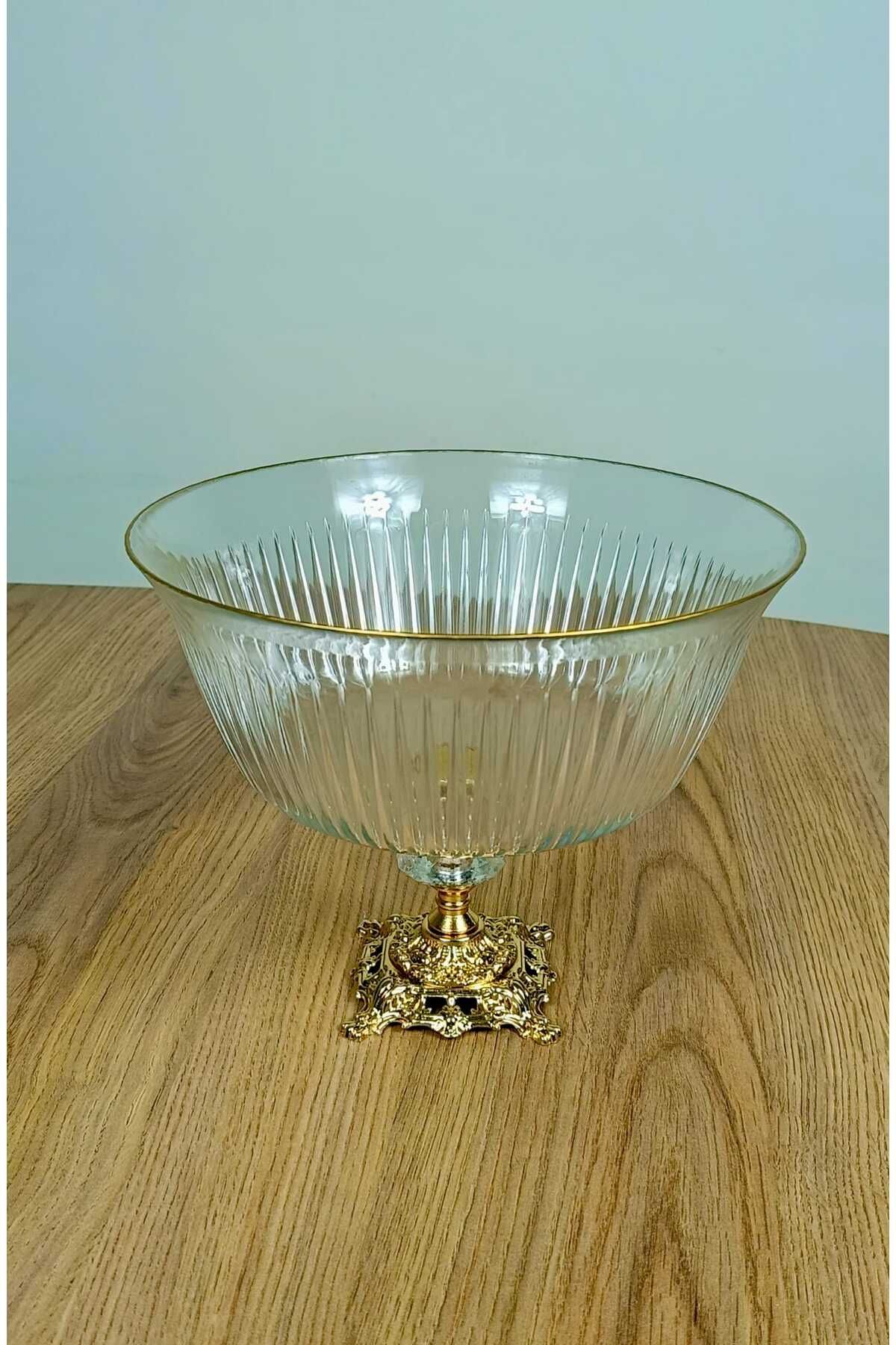 Elta Collection Metal Ayaklı Gold Detaylı Büyük Boy Kase- Sunum - Servis - Salata Kasesi