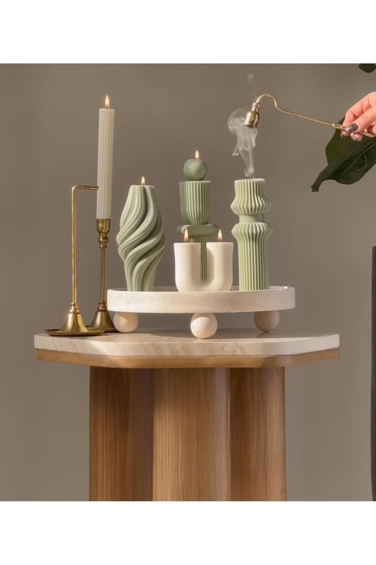 SCA CANDLE Dekoratif mum U model +Tekli Top +Vazo +Başı ikili yuvarlak +Şamdan Mum Toplam 6 Parça