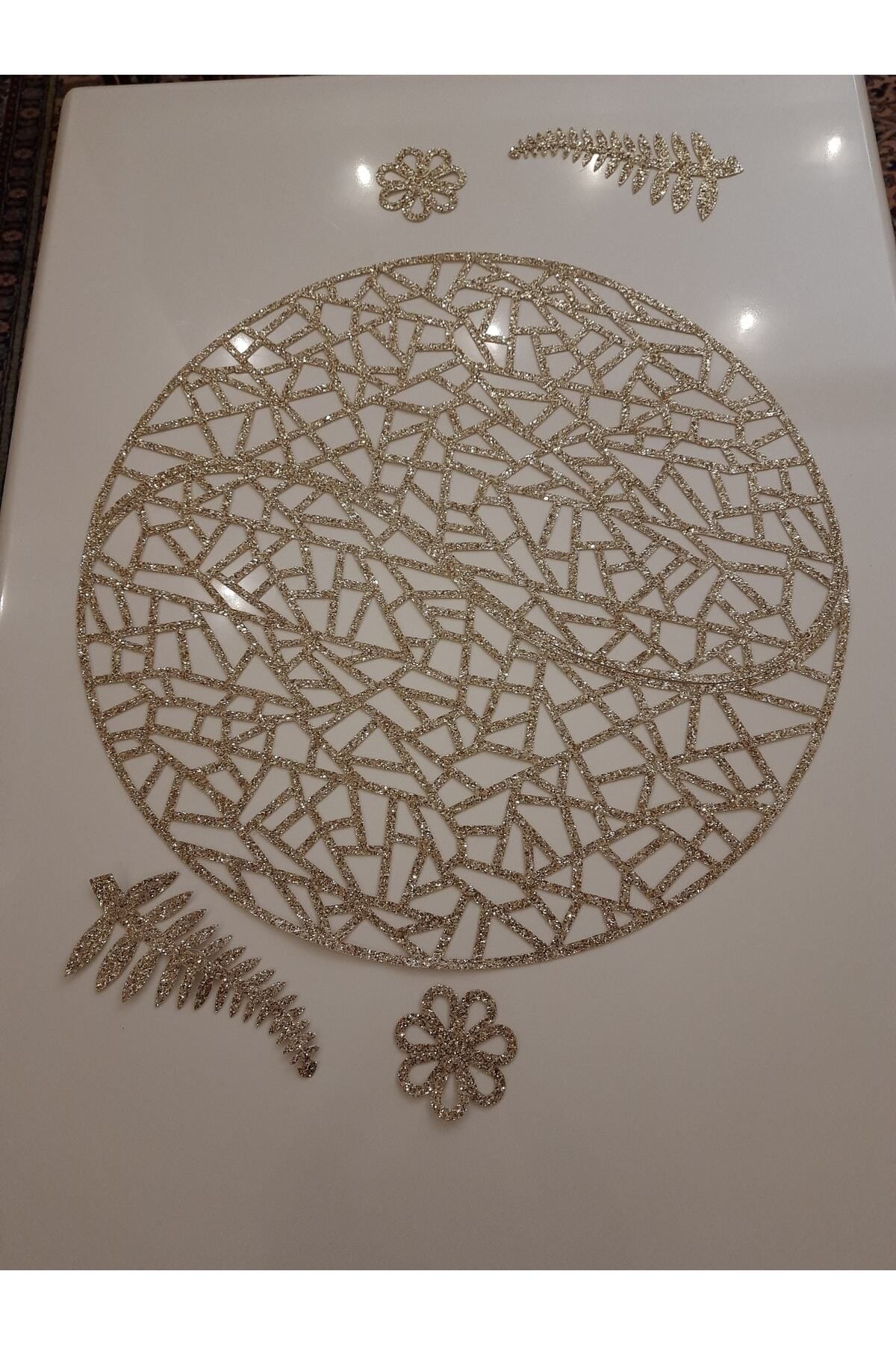 Elioure 62 cm 2 parçalı yuvarlak ışıl ışıl runner, s.deri ve simli altın detaylı