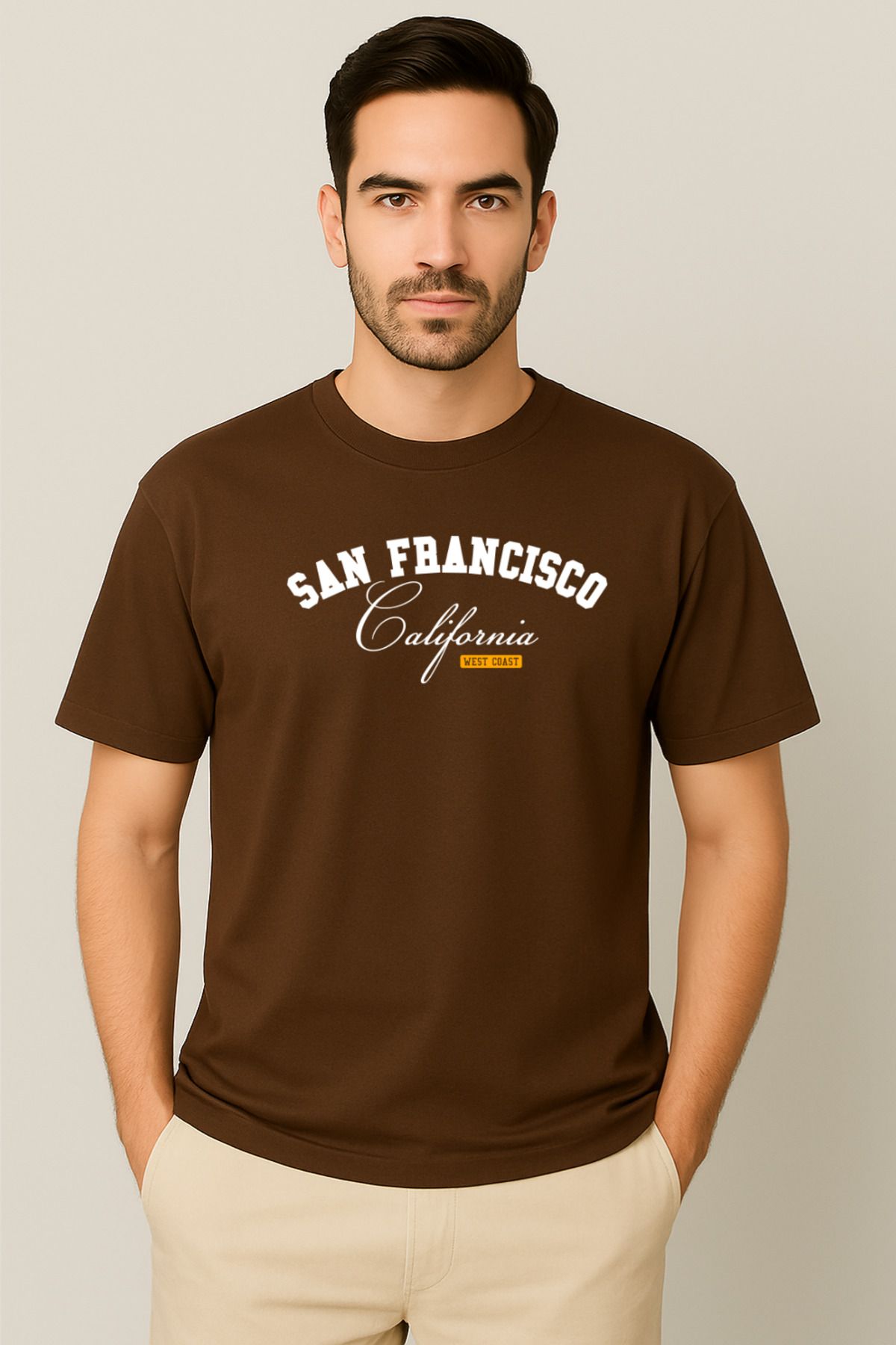 PARSHEY Erkek - Kadın %100 Pamuk San Francisco Baskılı Yarım Kollu Bisiklet Yaka T-Shirt