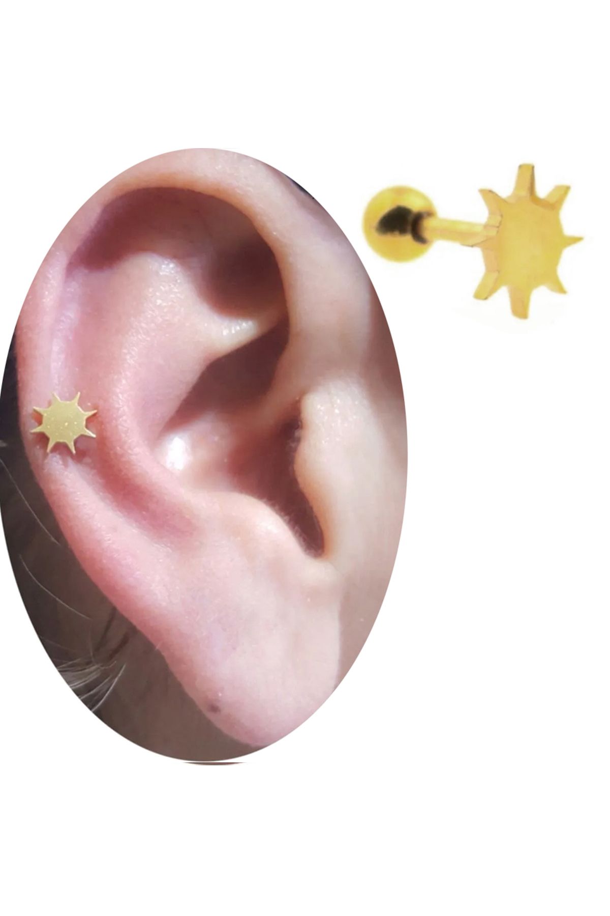 Cadının Dükkanı Çelik Güneş Gold Tragus Helix Kıkırdak Piercing