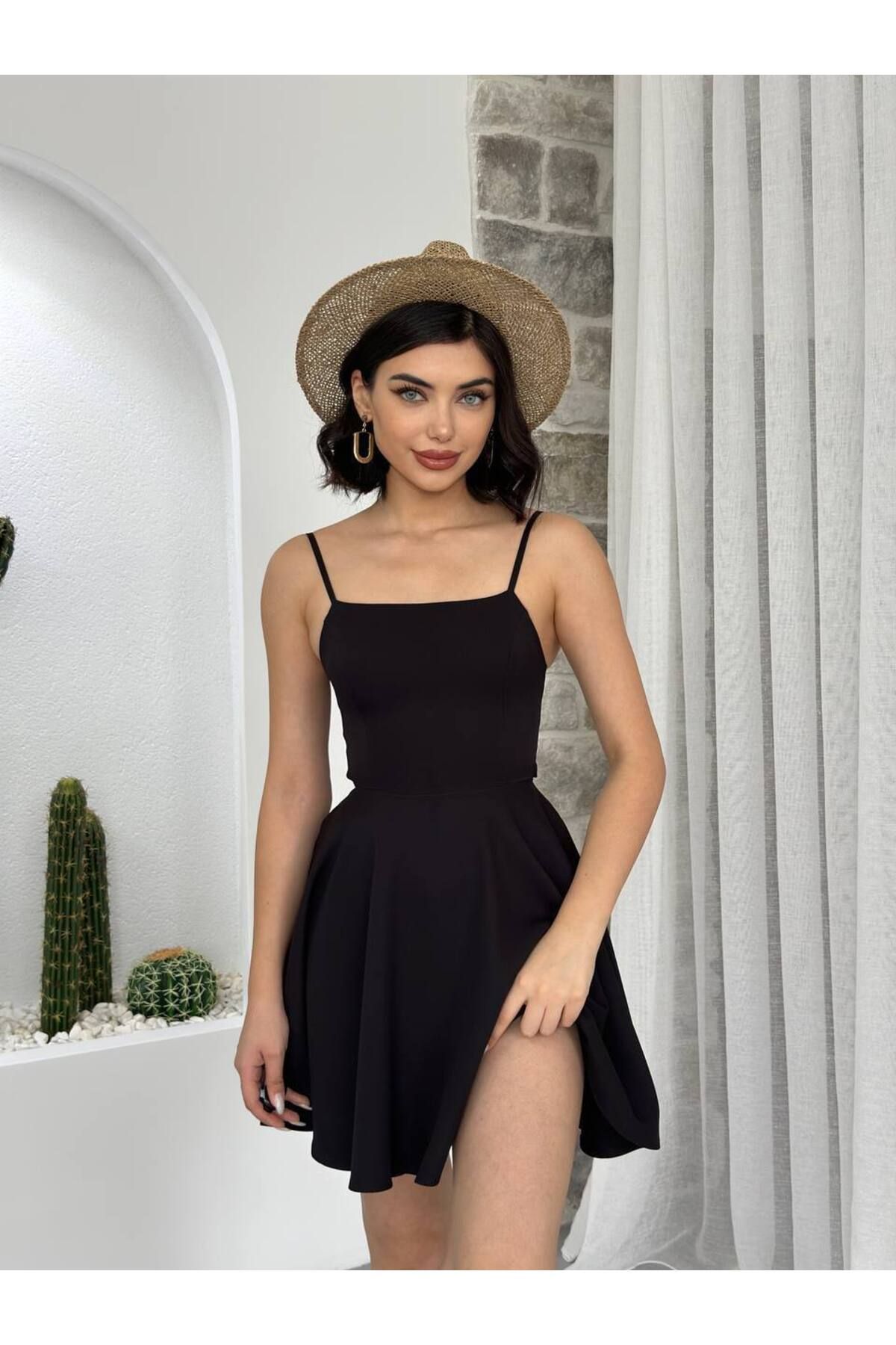 ETİKAFASHION Kadın Askılı Kloş Elbise