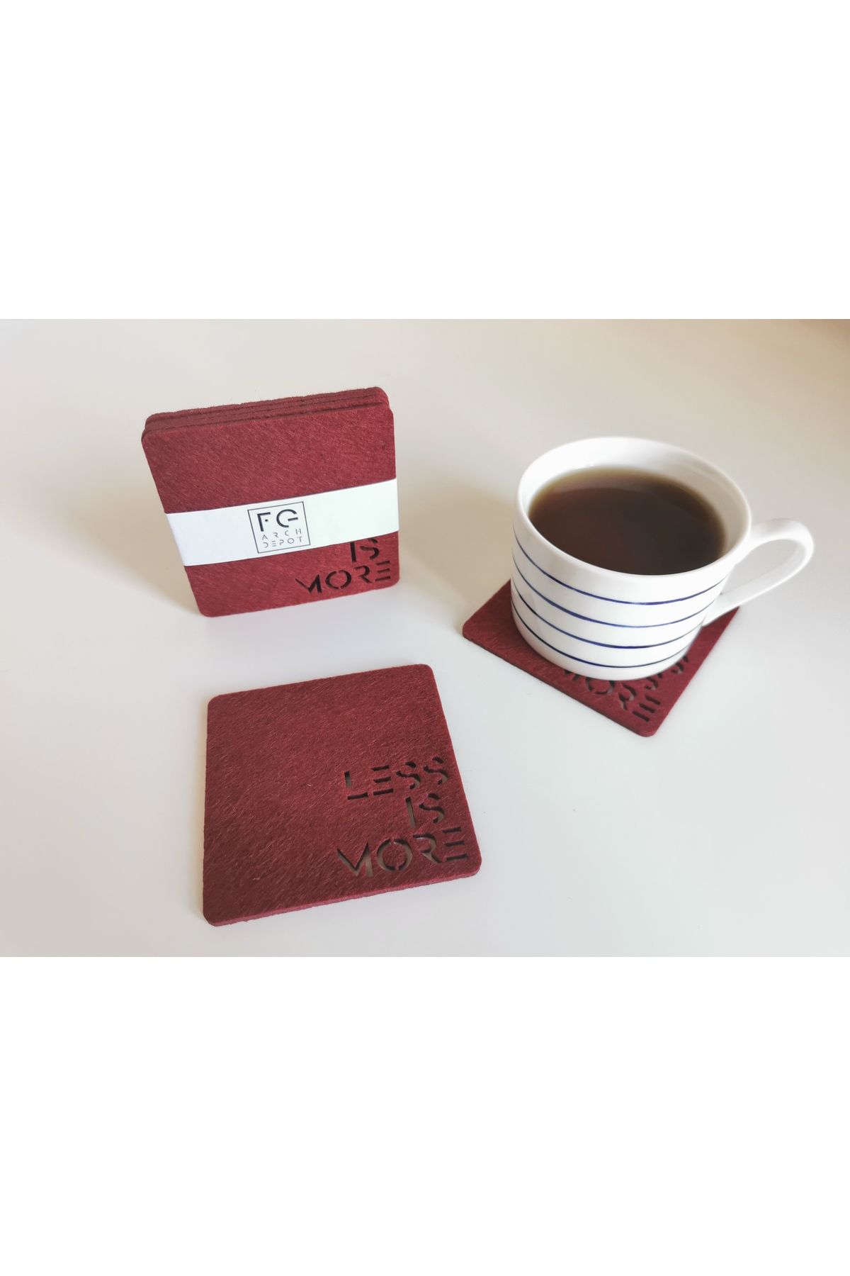 FGFELTSHOP Less Is More Bordo Keçe Bardak Altlığı Seti