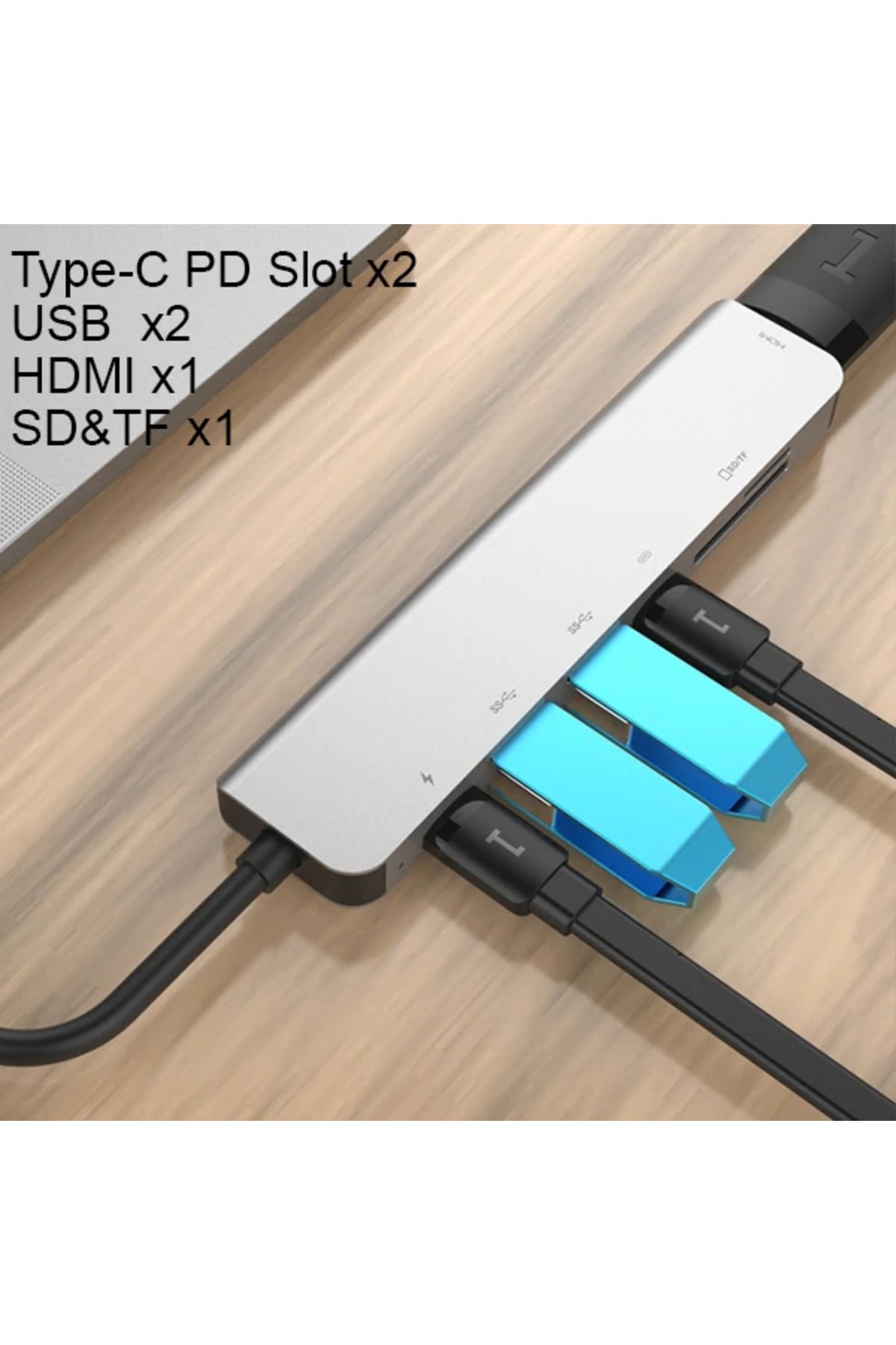 mudikonsept Ally Usb (Type-C to 7in1 Hdtv 2XUSB+PD) SD&TF Okuyucu Hub Adaptör Çoklayıcı- - MDE9660-5834