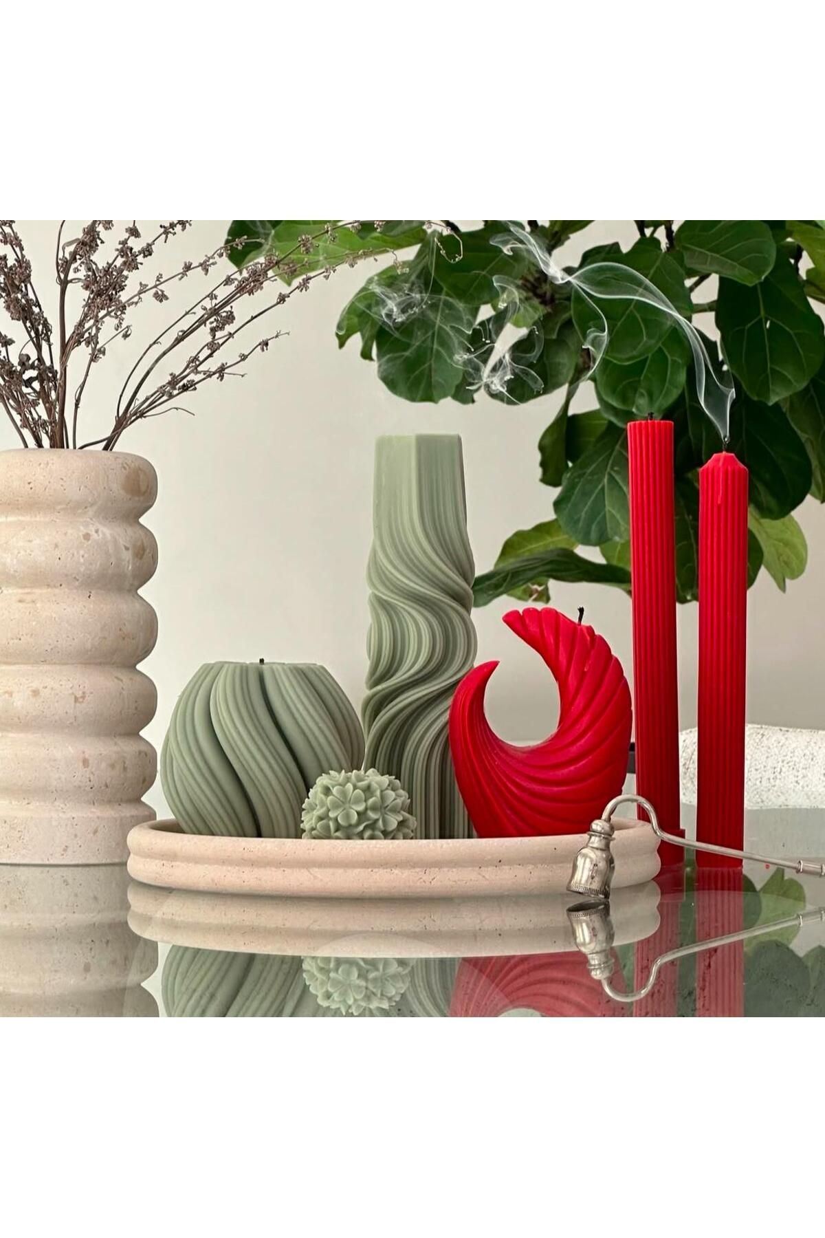 SCA CANDLE Dekoratif Mum Dalga +Ay +Dalga +Gül +Çizgili Şamdan Mum toplam 6 Parça