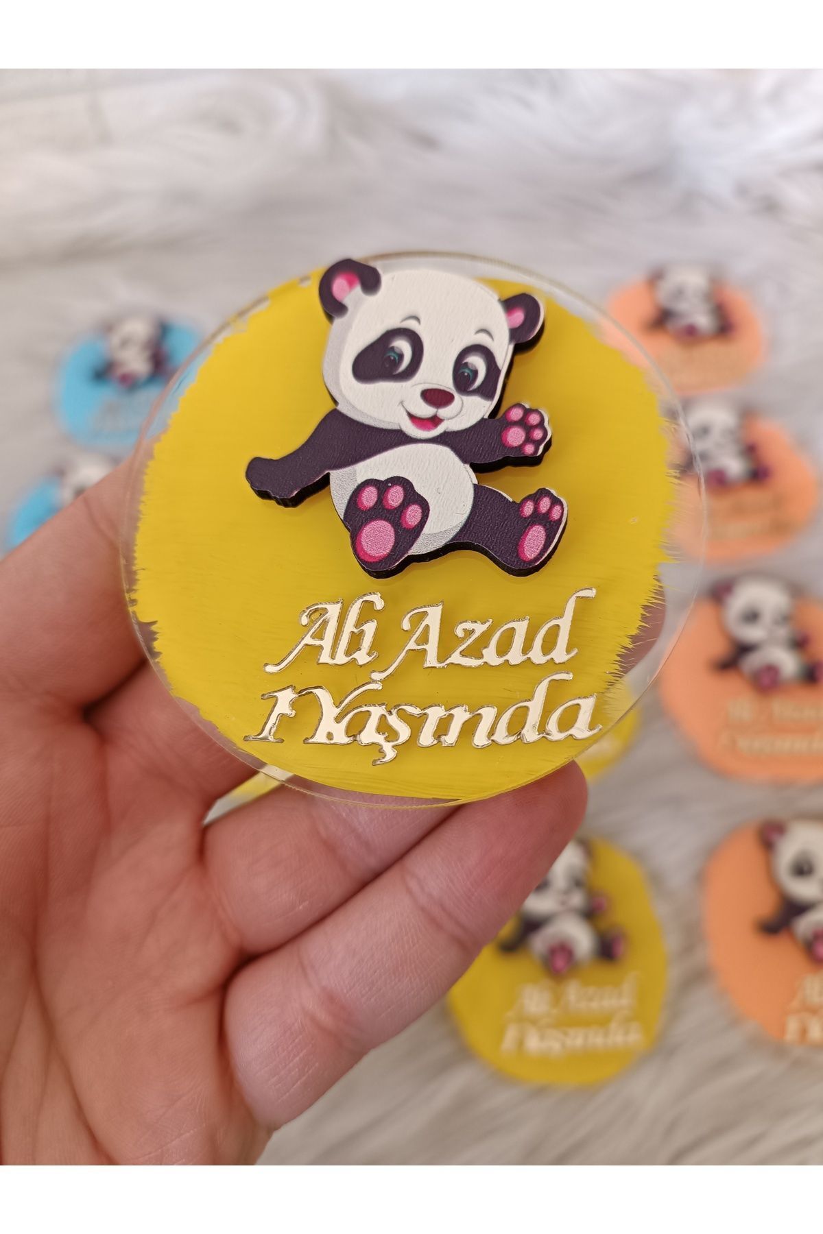 Doğrukan Hediyelik Panda figürlü pleksi yenidoğan doğum günü magnet hediyelik(10 adet)