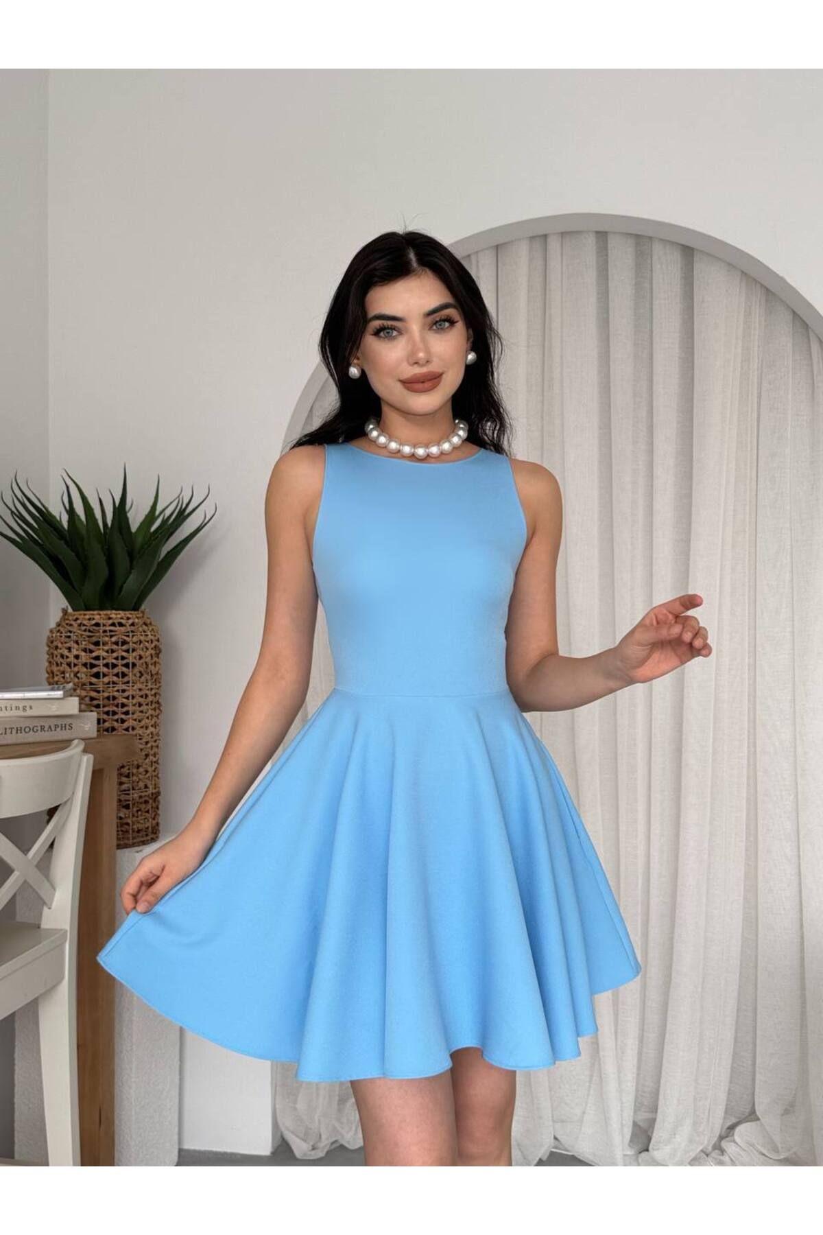 ETİKAFASHION Cep Detaylı Volanlı Mini Kloş Elbise