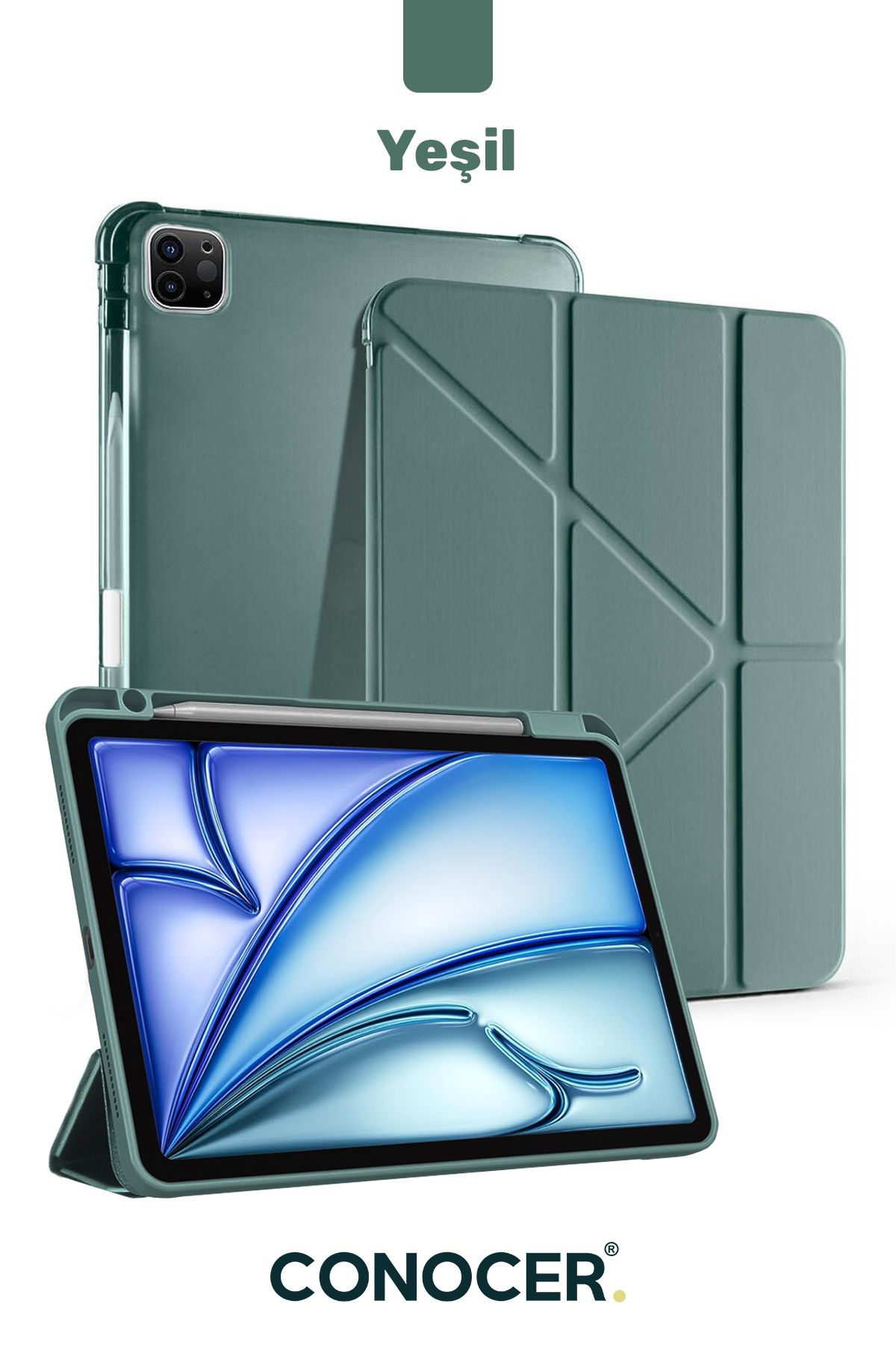CONOCER iPad Air 11” Inç M2/M3 Çip, Air 4./5. Nesil 10.9” inç Tablet Kılıfı Kalem Bölmeli, Uyku Modlu