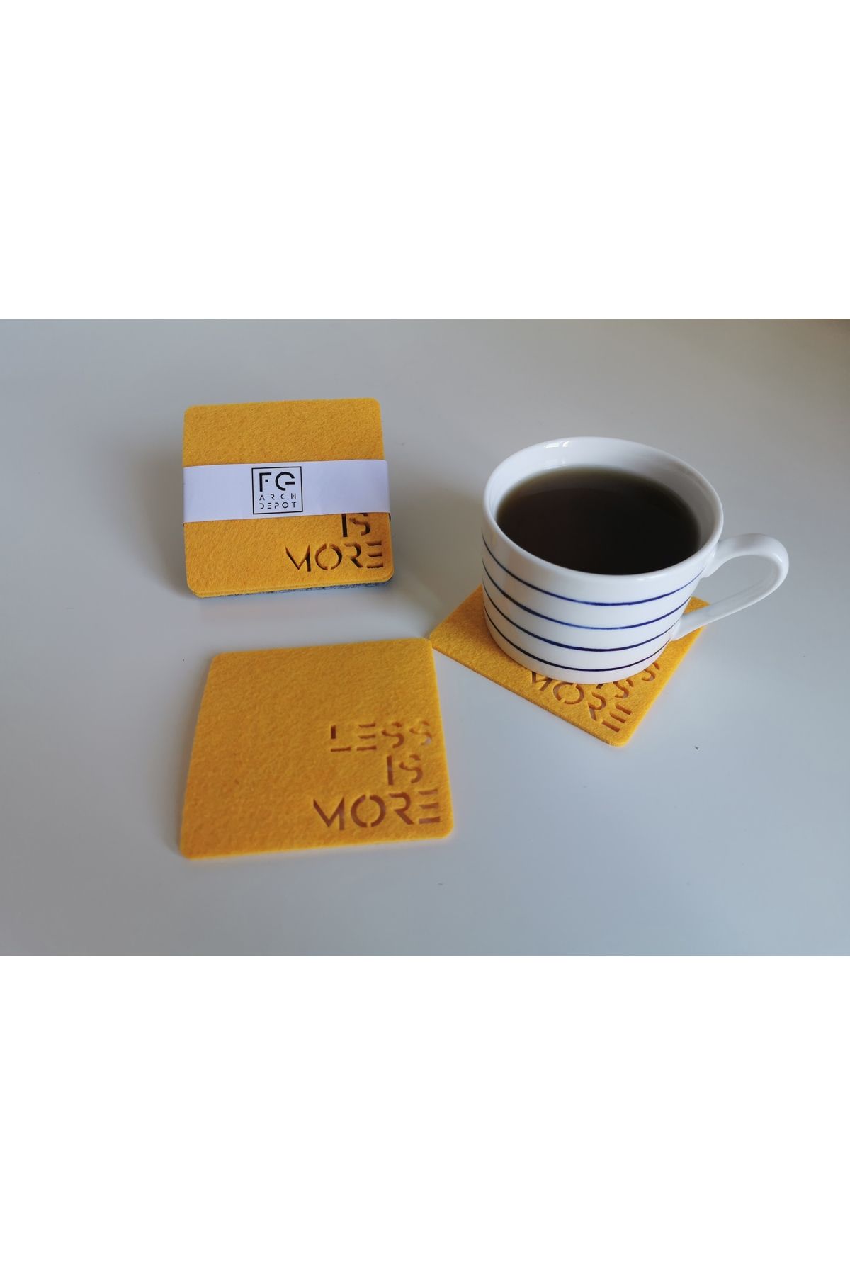 FGFELTSHOP Less Is More Sarı Keçe Bardak Altlığı Seti