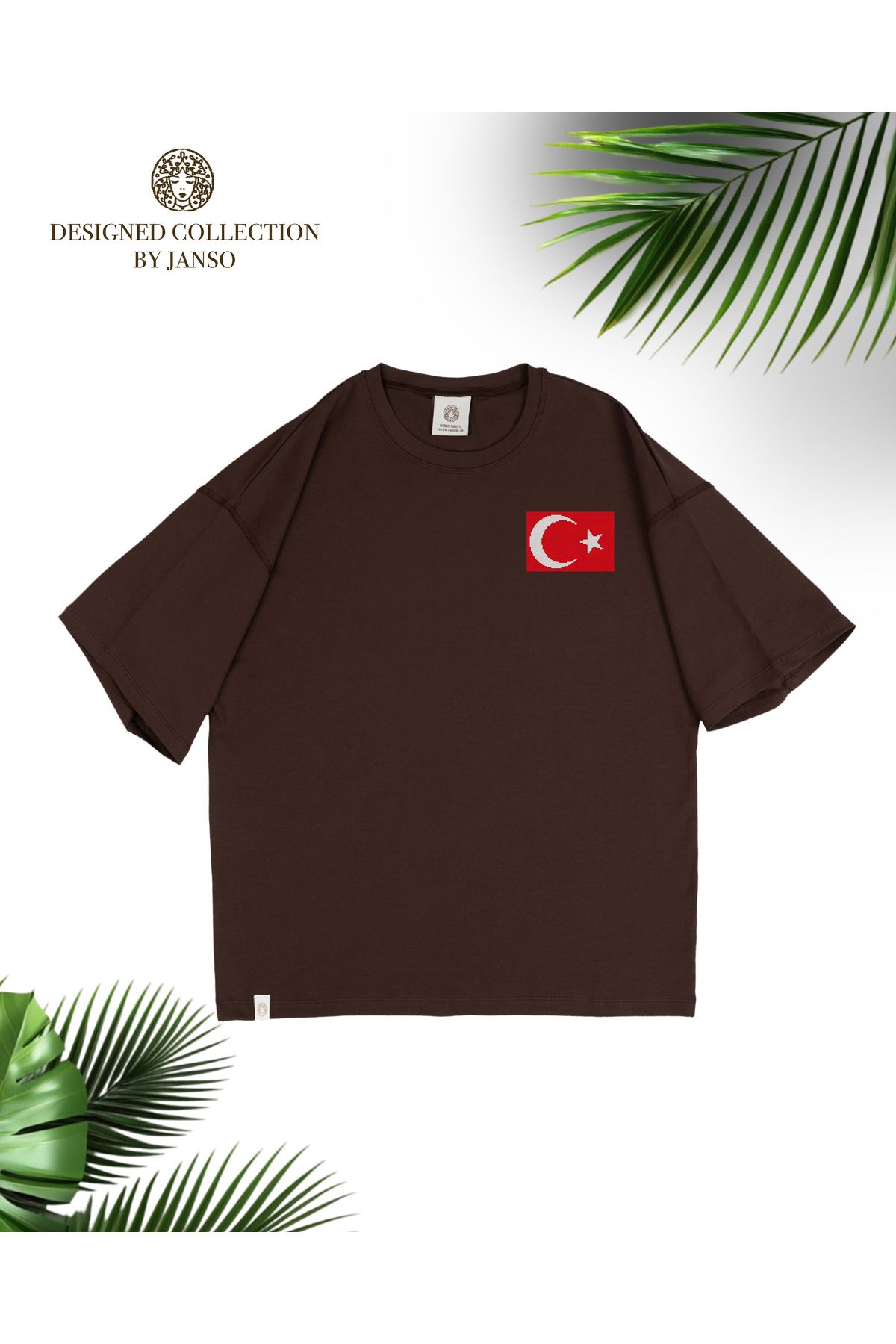 JANSO GROUP - KADIN KISA KOLLU PAMUKLU TSHIRT BASKILI TÜRKİYE TÜRK BAYRAĞI