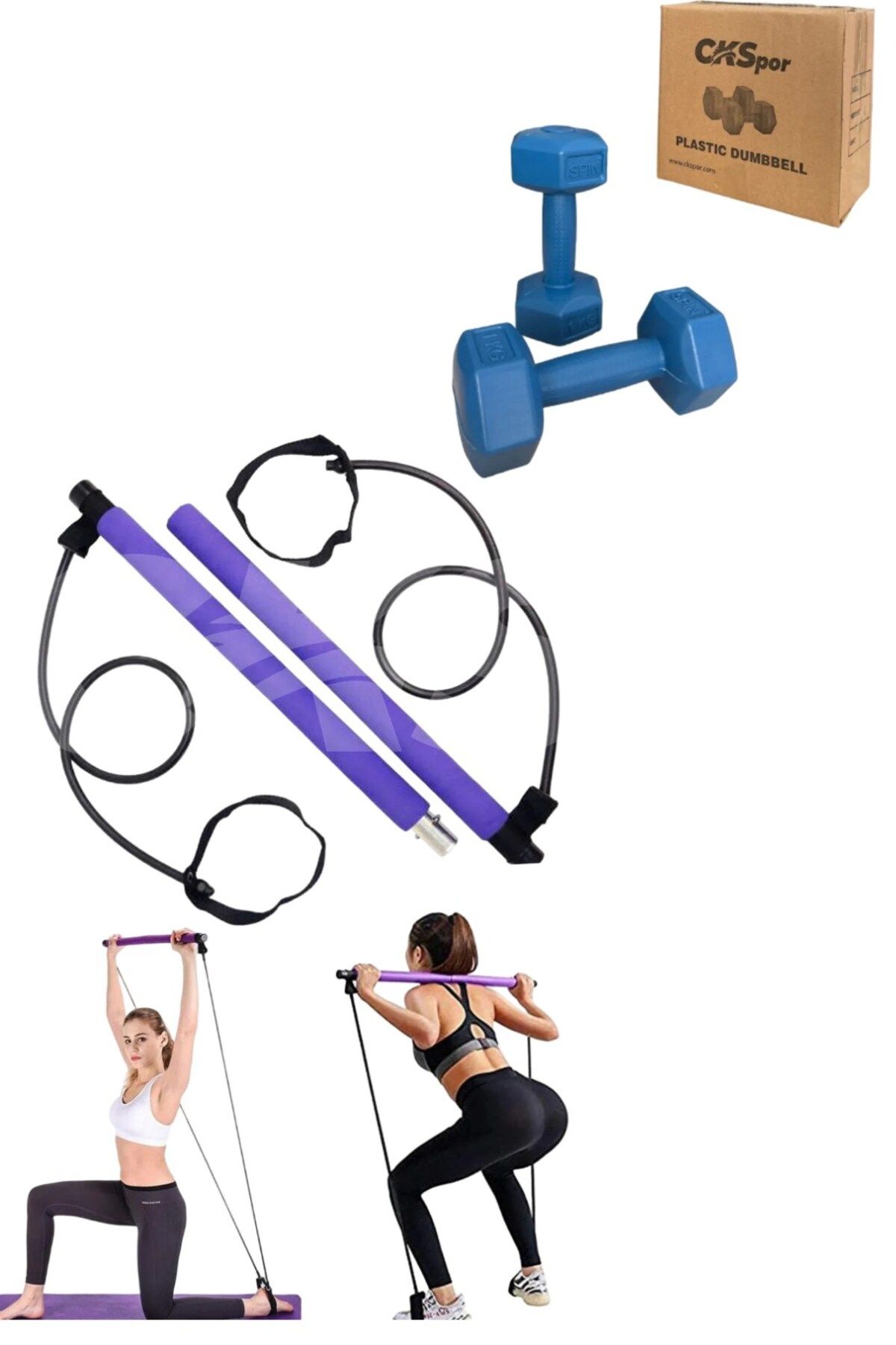 CKSpor Süper Set 1x2 Siyah Plastik Dambıl + Pilates Barı Pilates Studio Squat Pilates Studio