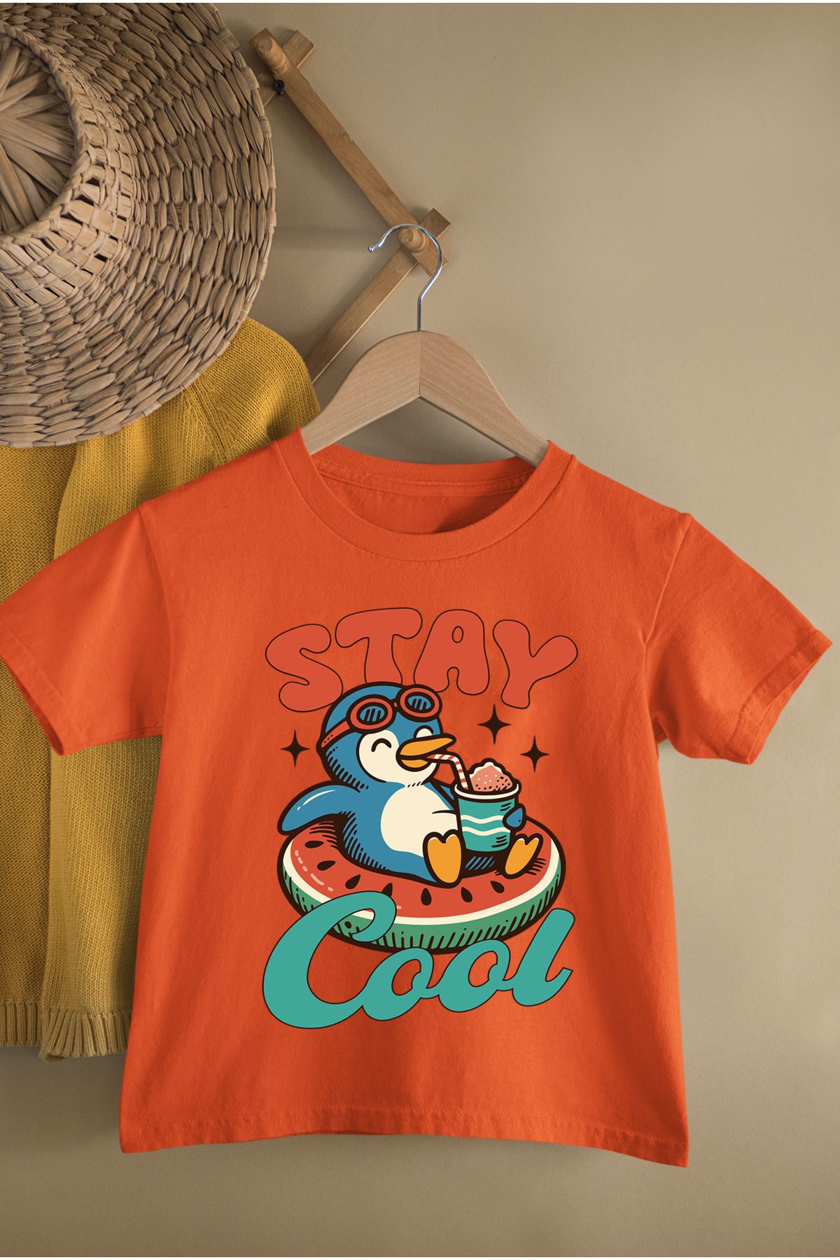MAGORS COOL PENGUIN BASKILI PAMUKLU BİSİKLET YAKA KISA KOLLU GENÇ VE ÇOCUK TSHIRT
