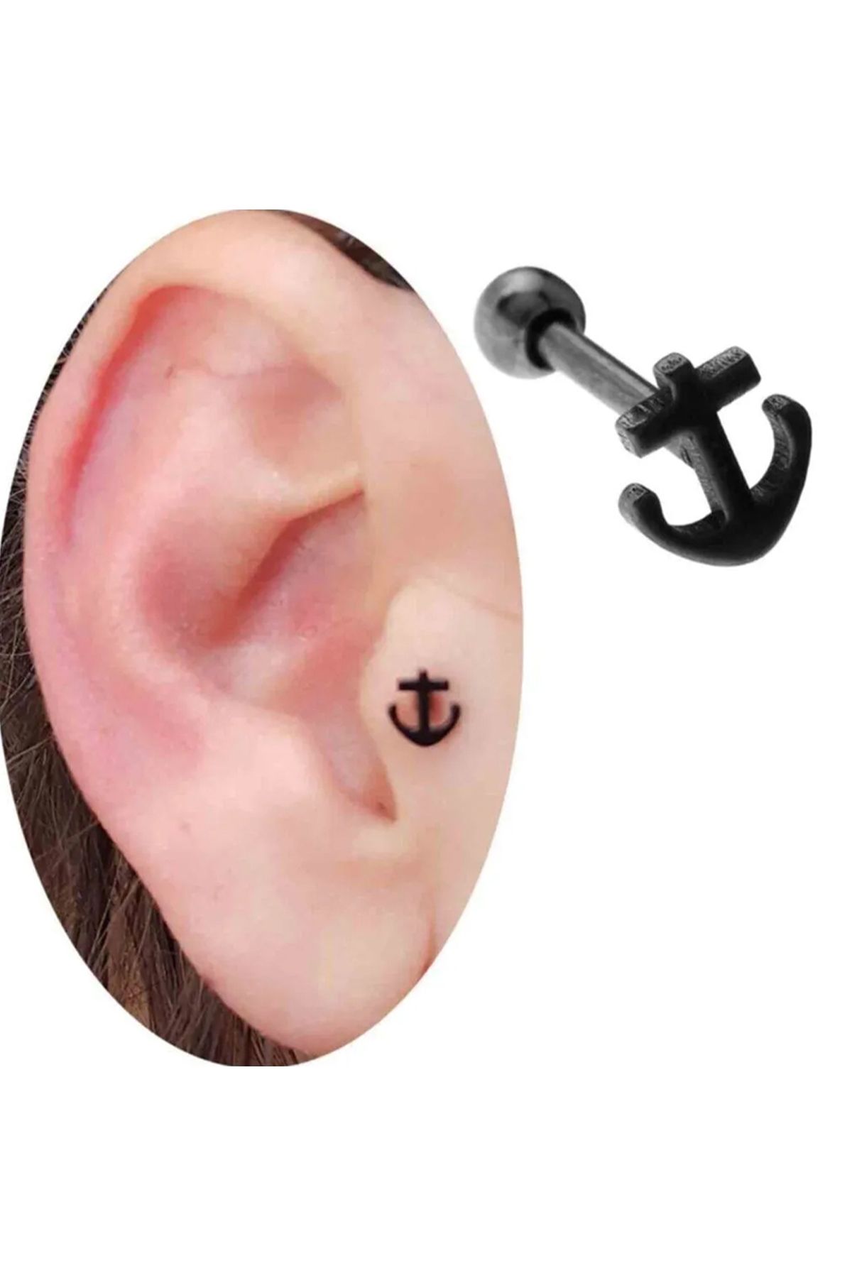 Cadının Dükkanı Çelik Çapa Siyah Tragus Helix Kıkırdak Piercing