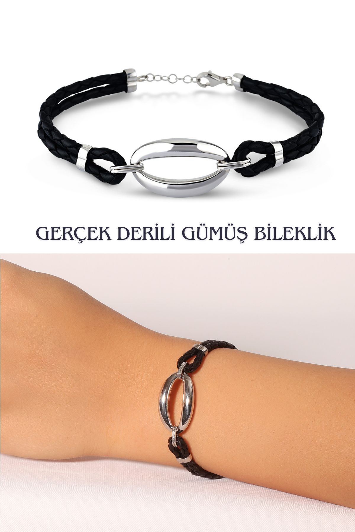 Hepimitu Gümüş Deri Bileklik