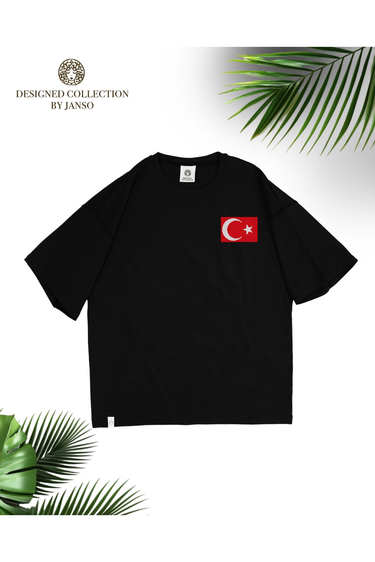 JANSO GROUP - KADIN KISA KOLLU PAMUKLU TSHIRT BASKILI TÜRKİYE TÜRK BAYRAĞI