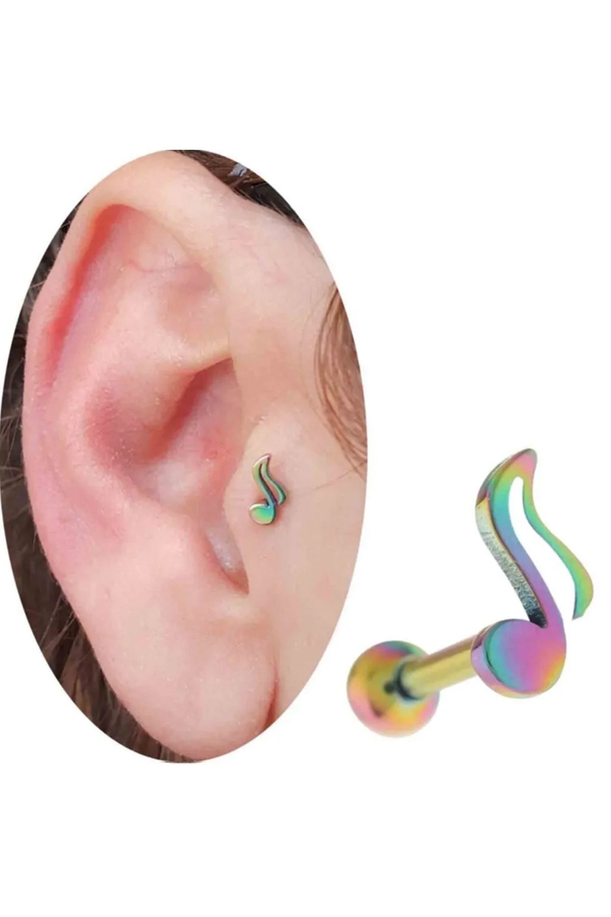 Cadının Dükkanı Çelik Nota Gökkuşağı Tragus Helix Kıkırdak Piercing