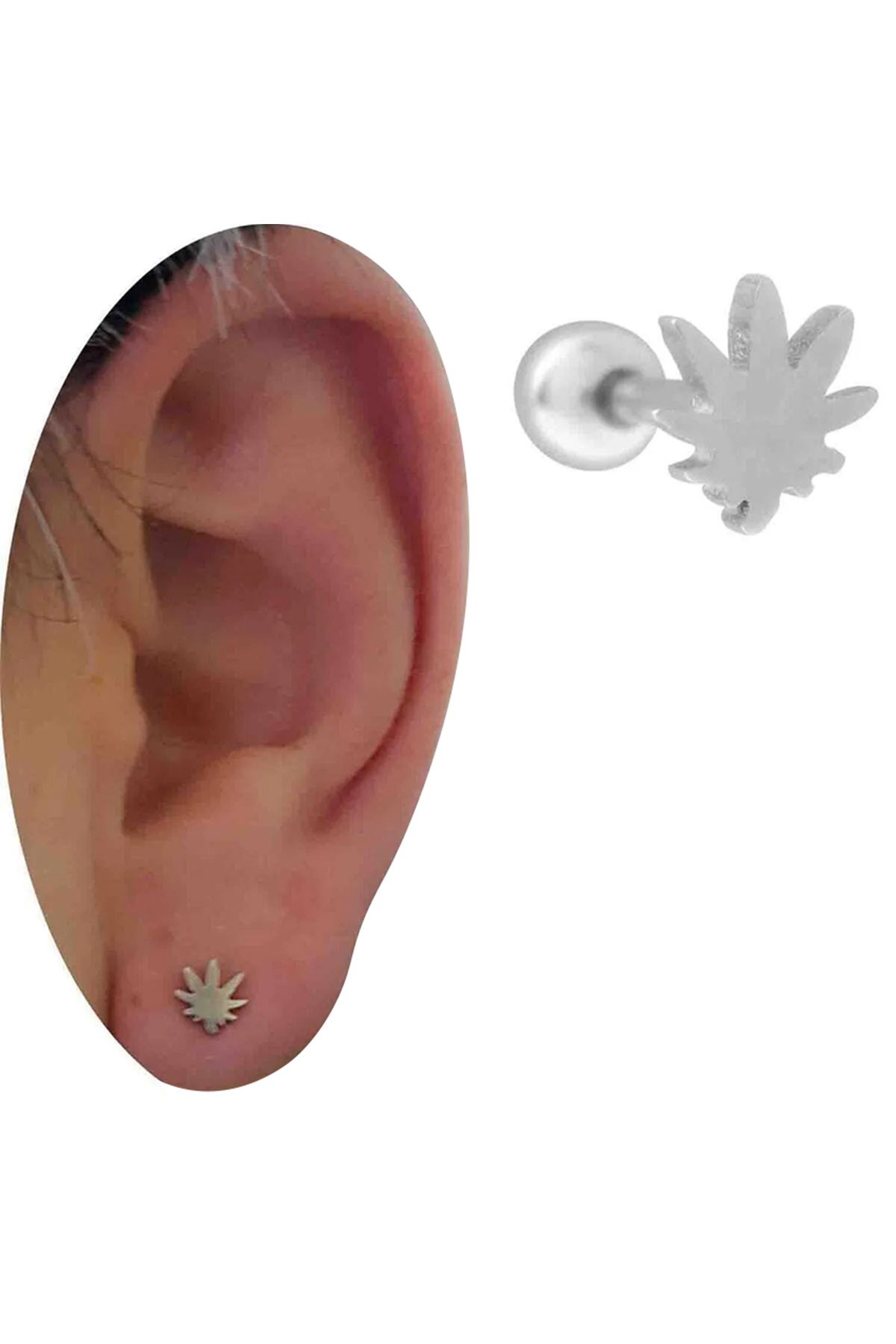 Cadının Dükkanı Çelik Yaprak Tragus Helix Kıkırdak Piercing