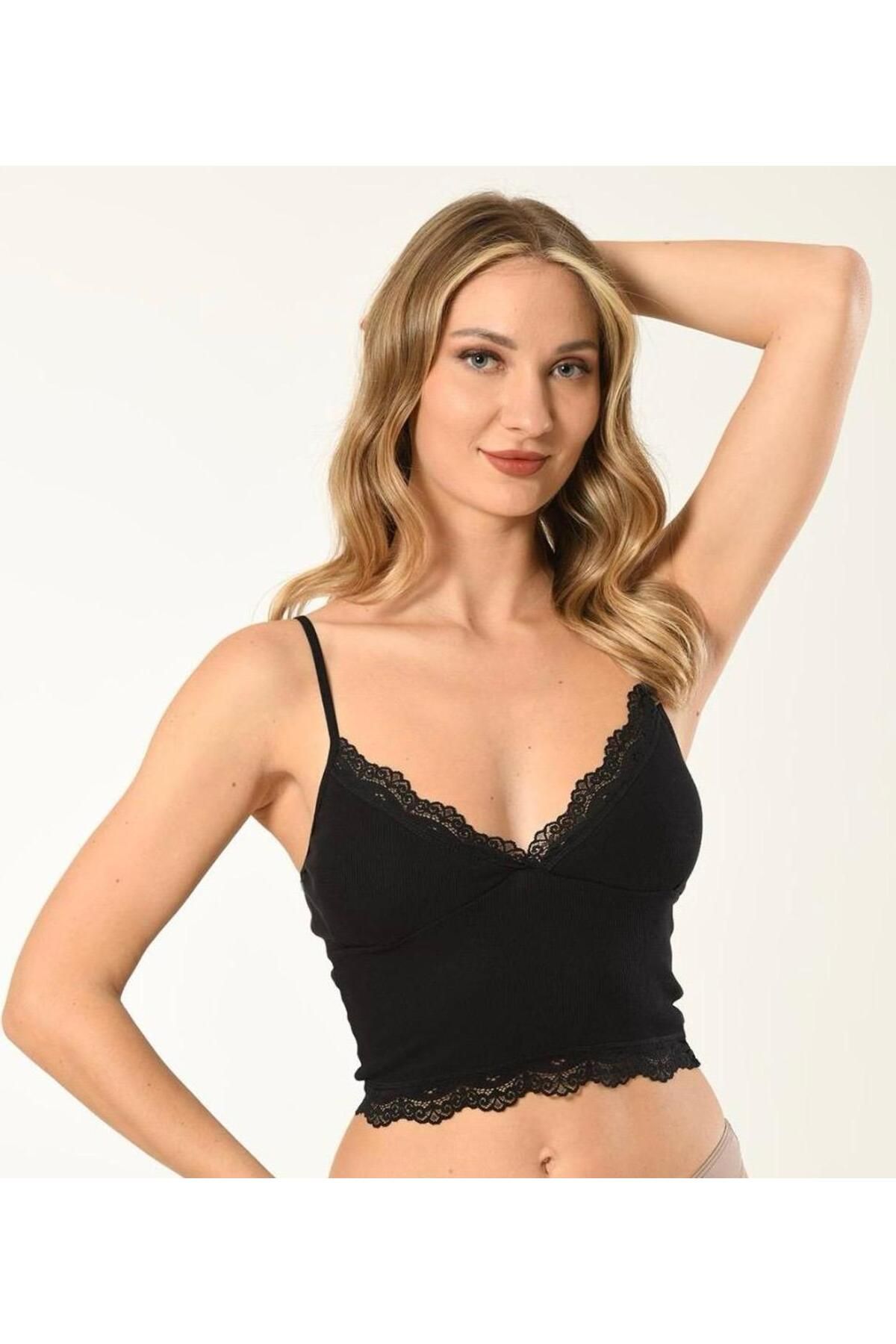 Gizem iç giyim TEKLİ ASKILI DANTELLİ PEDLİ BÜSTİYER BLUZ CROP