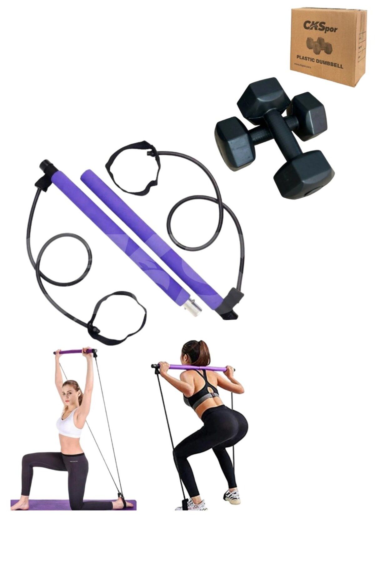 CKSpor Süper Set 1x2 Siyah Plastik Dambıl + Pilates Barı Pilates Studio Squat Pilates Studio
