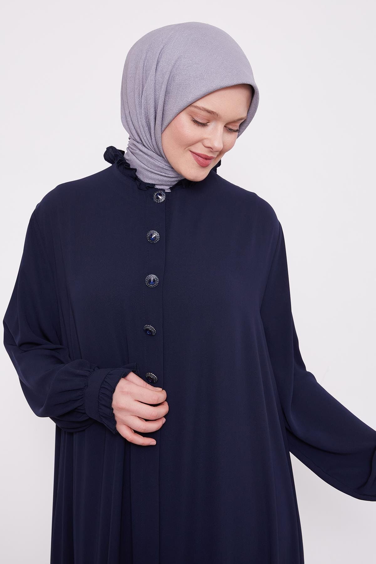 Levidor-Medine Silk Ferace with Buttoned Flared Collar and Ruffle Detail on the Front 2