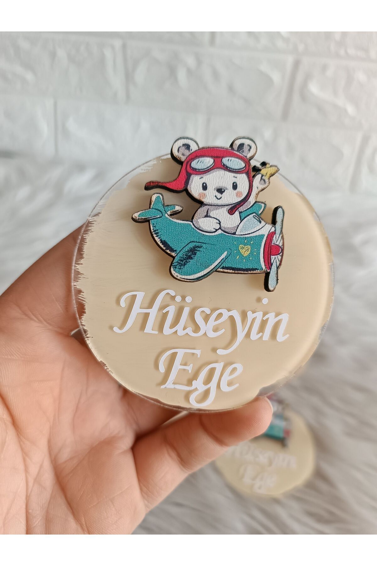 Doğrukan Hediyelik Uçakta ayıcık figürlü pleksi magnet yenidoğan doğum günü mevlüt hediyelik (10 adet)