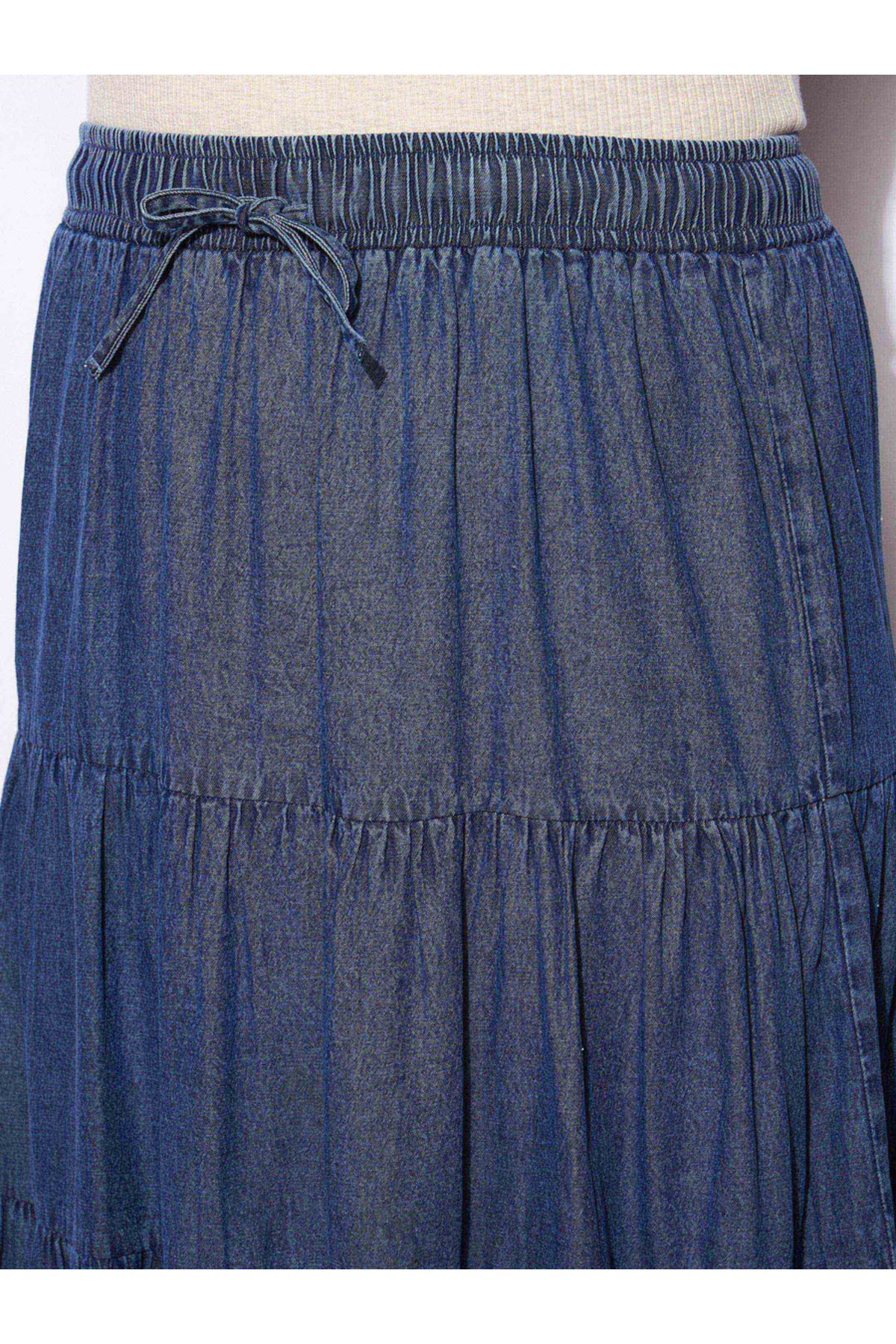 Sassafras By Styli-Plus Size A-Line Tiered Maxi Skirt with Drawstring 4