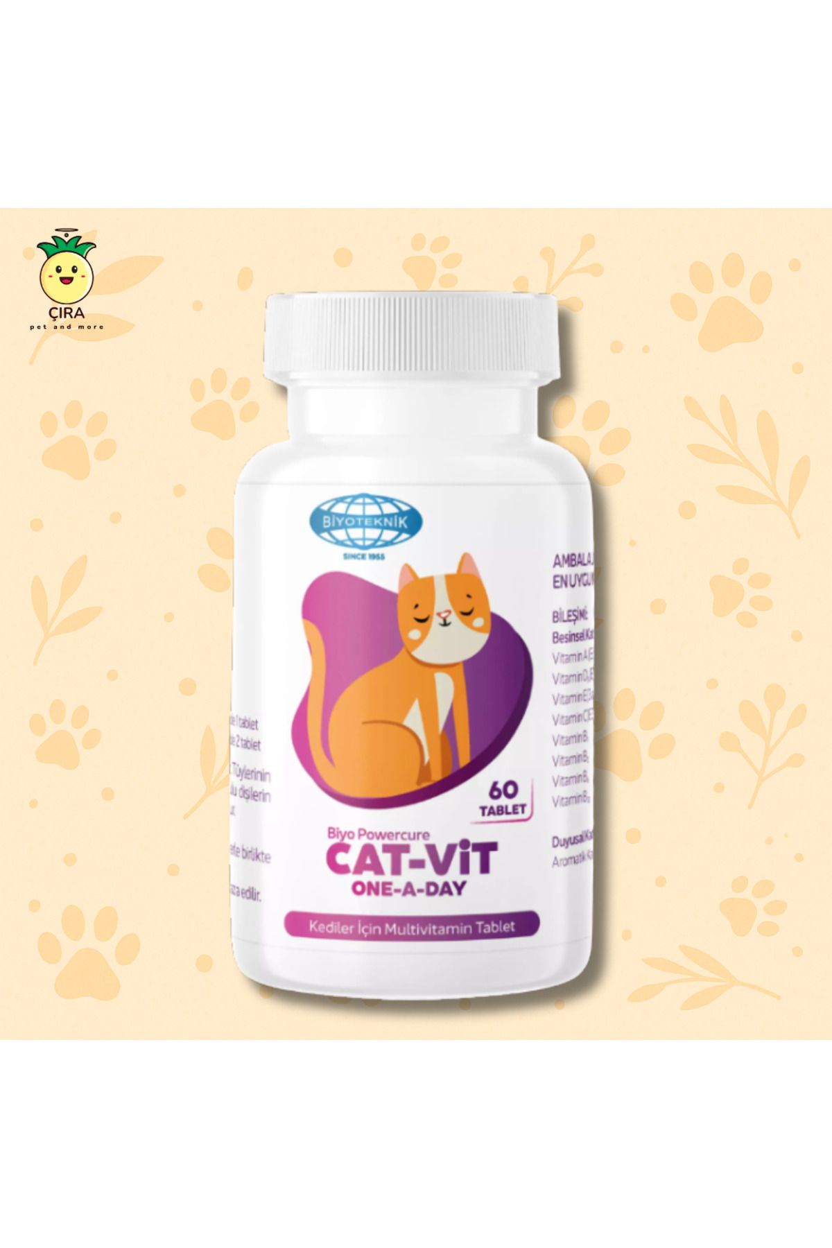 ÇıraPet Biyo Powercure Cat Vit One A Day – Kedi Sağlığını Destekleyici Multivitamin Takviyesi