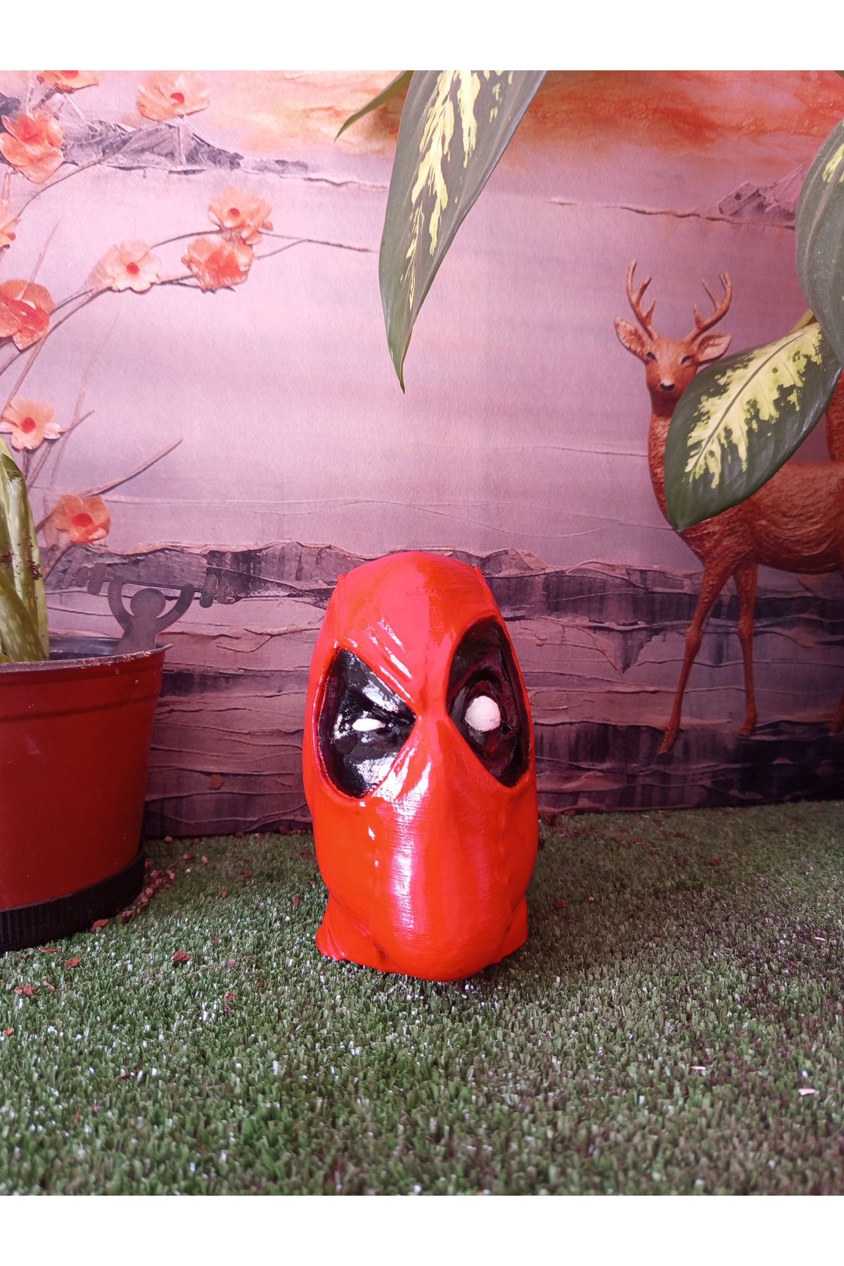 3DLİ Deadpool Kaskı Temalı Dekoratif Biblo / Figür - Kırmızı (15 cm)