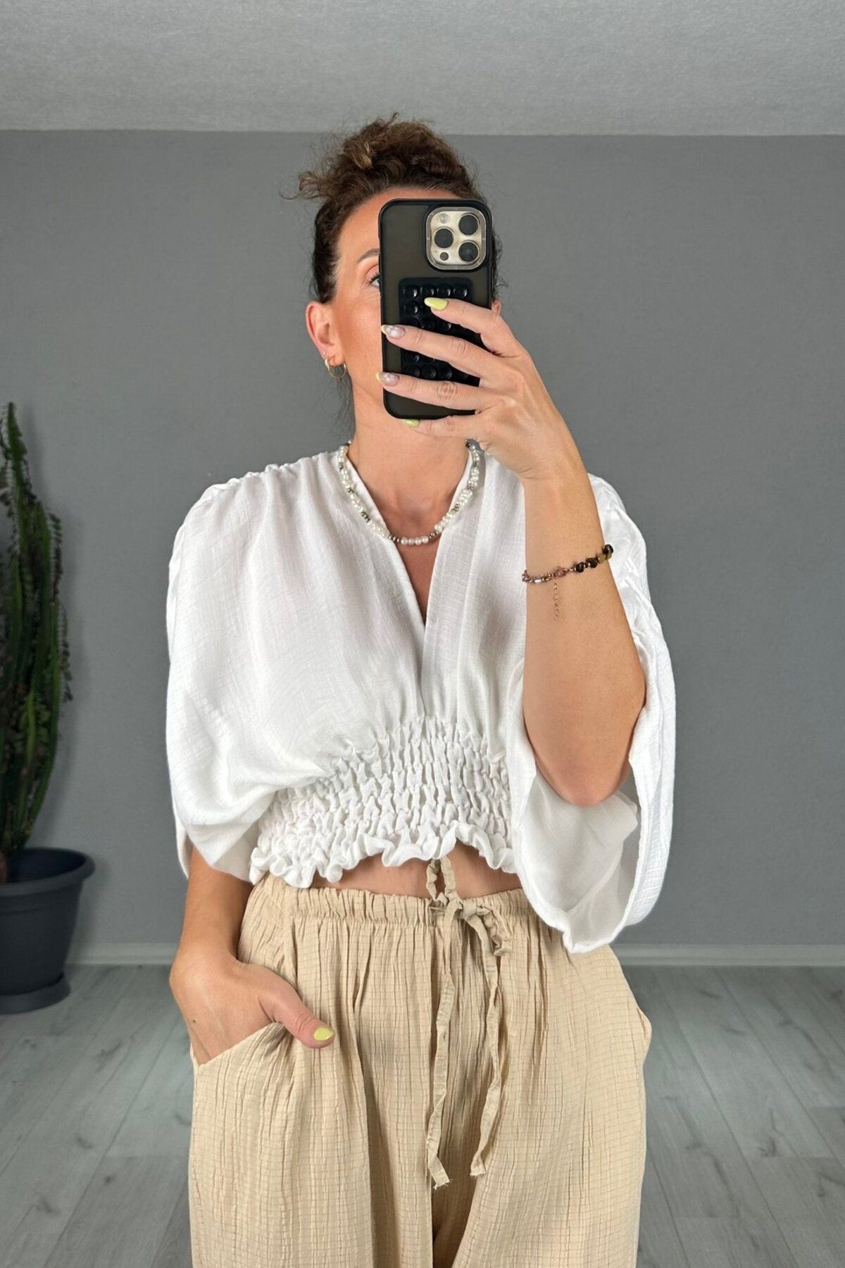 lady special Sırt Detaylı Keten Bluz