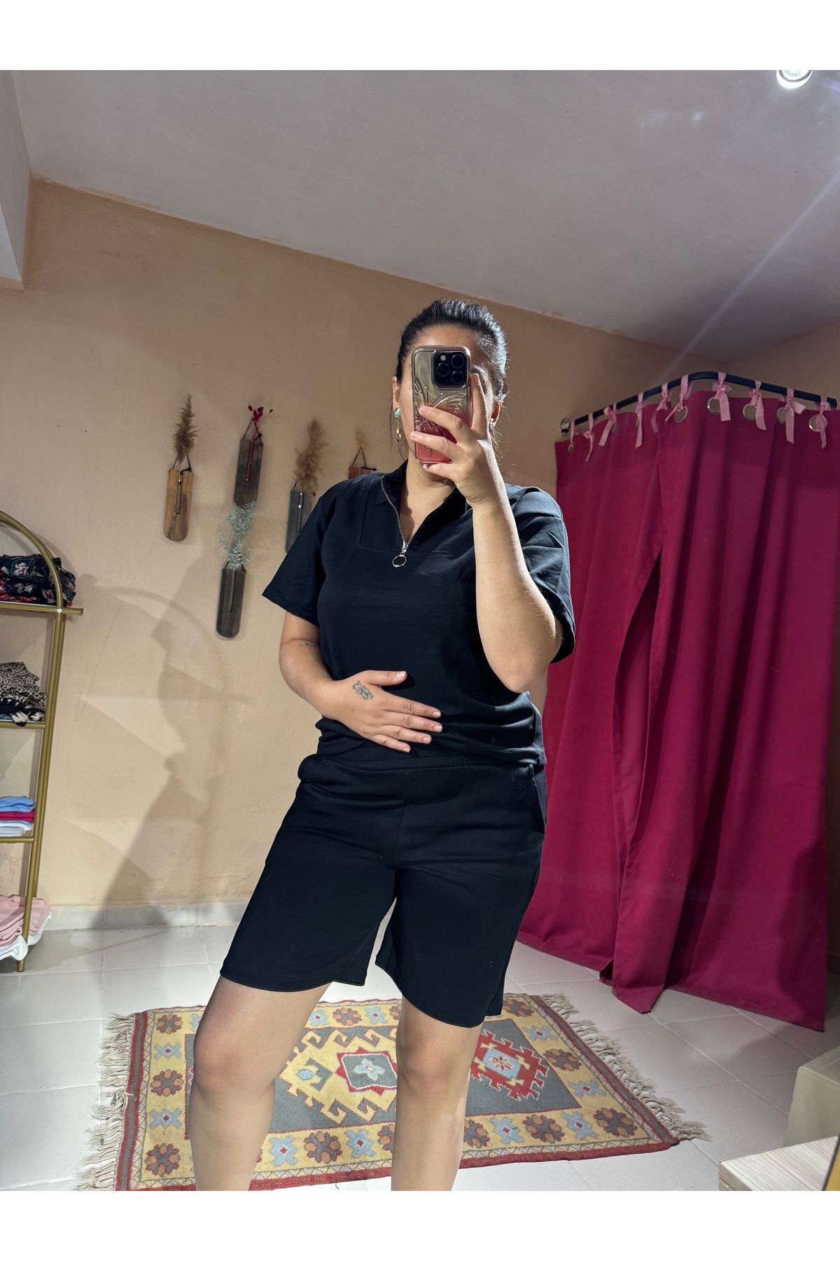 özgürmoda Yakası Fermuarlı Modal Kumaş Şortlu Takım