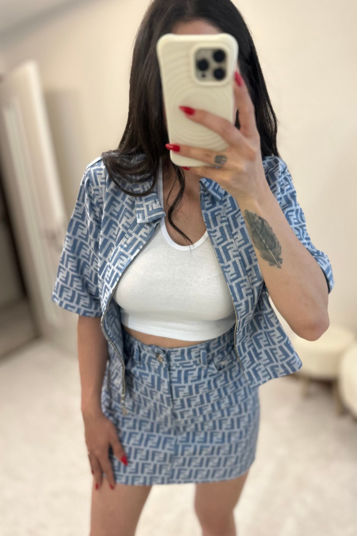 MoyStore Fnndi Alt Üst İnce Jean Etekli Takım