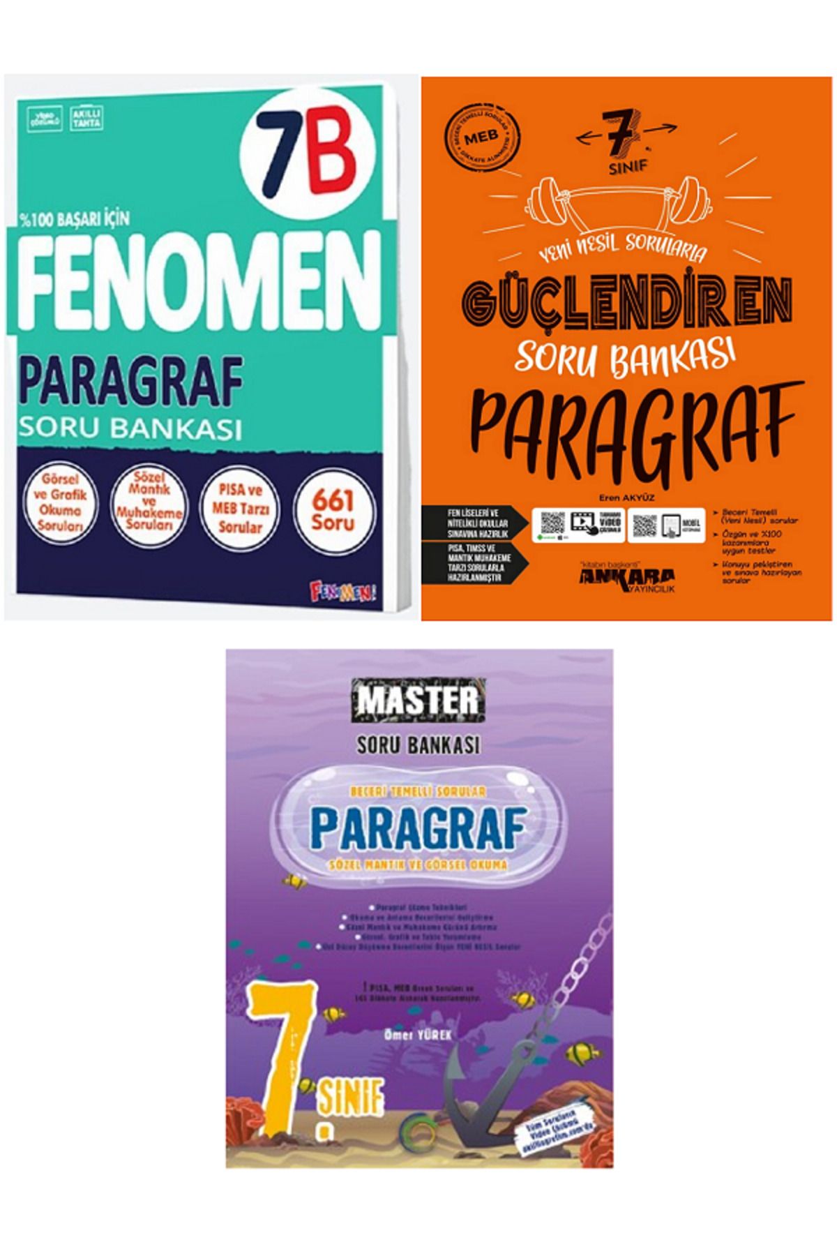 Evrensel İletişim Yayınları 7.Sınıf Fenomen 7B Paragraf Soru Bankaları + Ankara Güçlendiren + Okyanus Master / 3 KİTAP SET