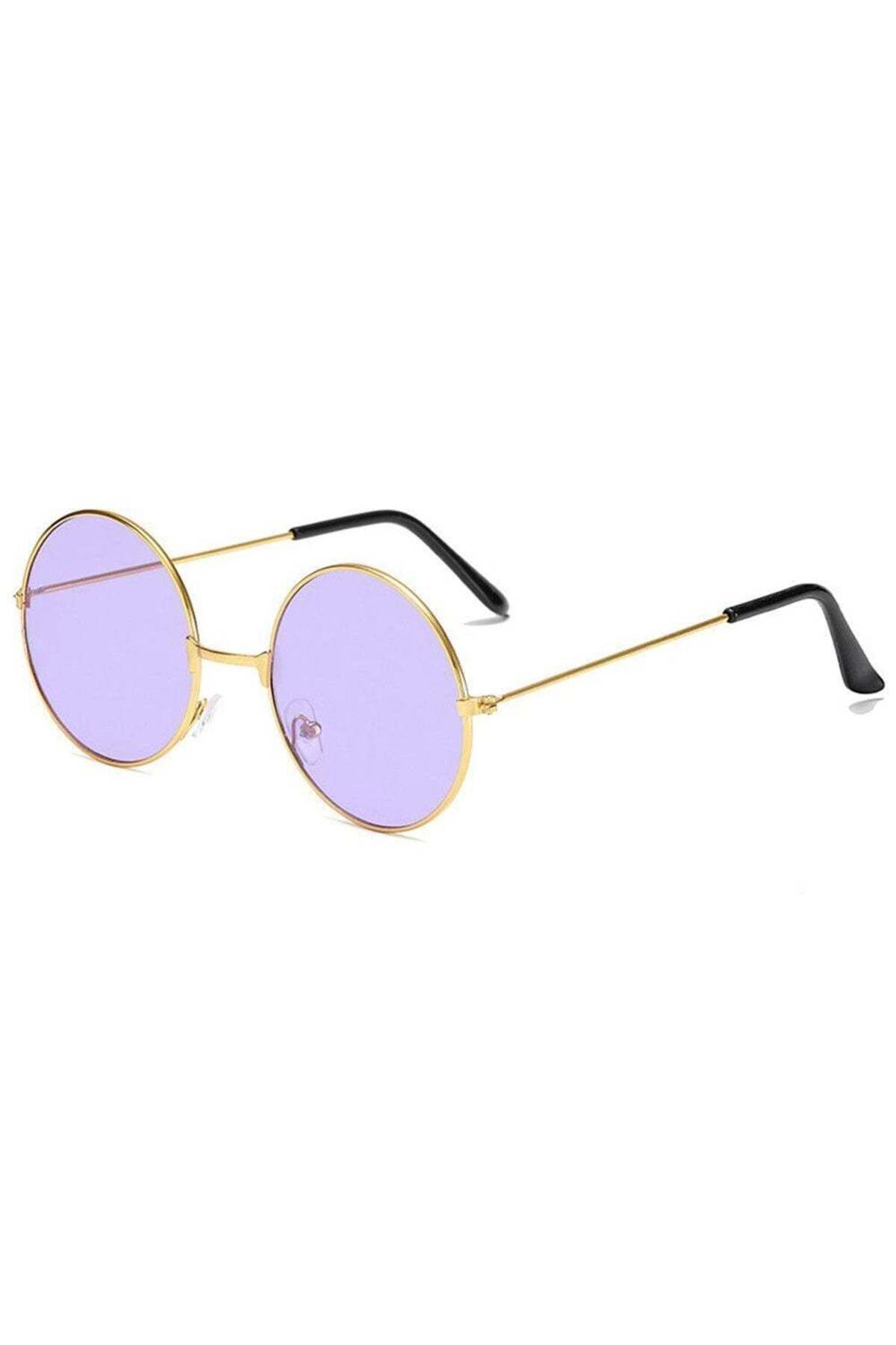 Emperium Yuvarlak Cam John Lennon Tarzı Gold Çerçeveli Mor Gözlük