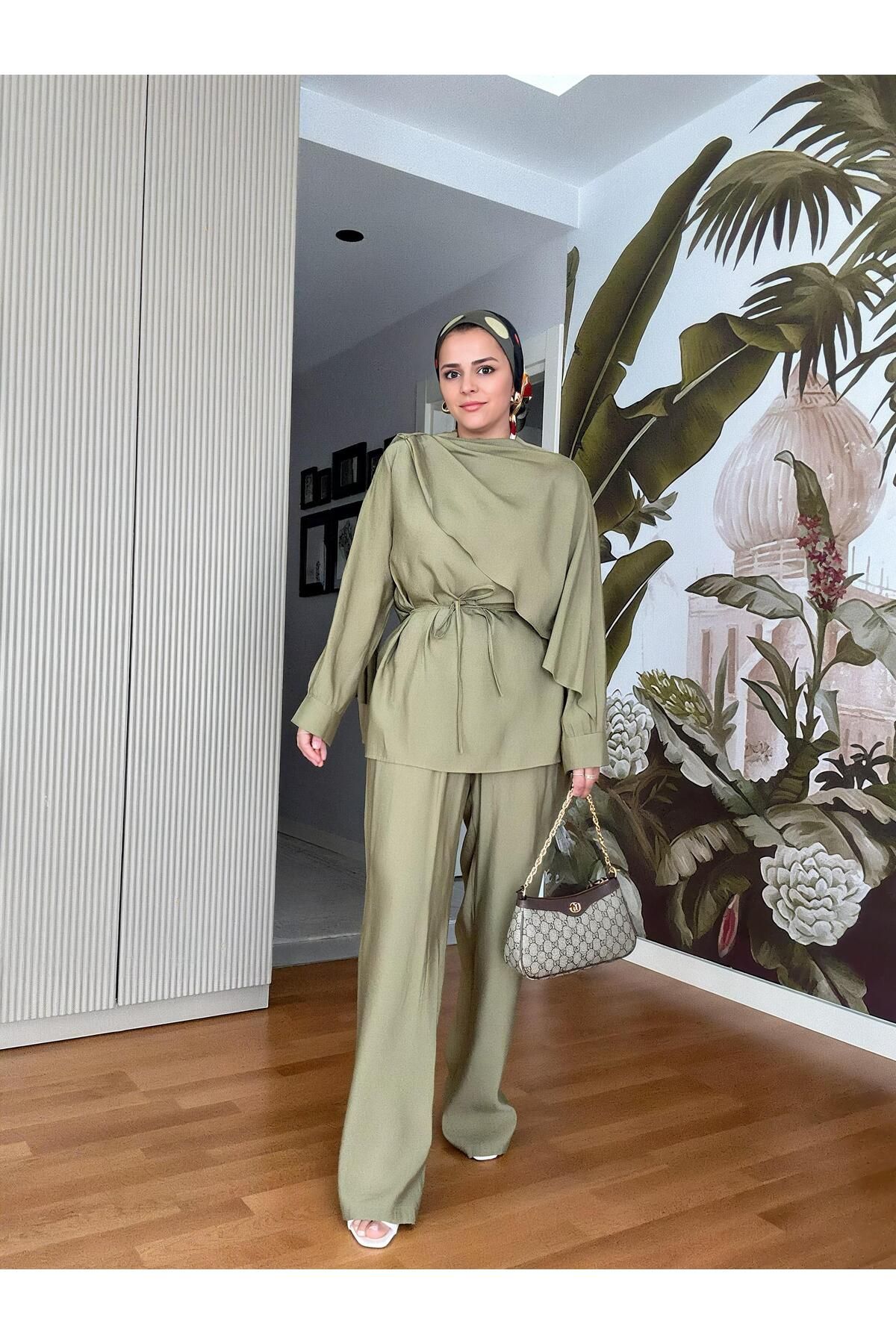 Aselim Hijap Moda Mimoza İkili Takım Efil Efil Yazlık Yeşil
