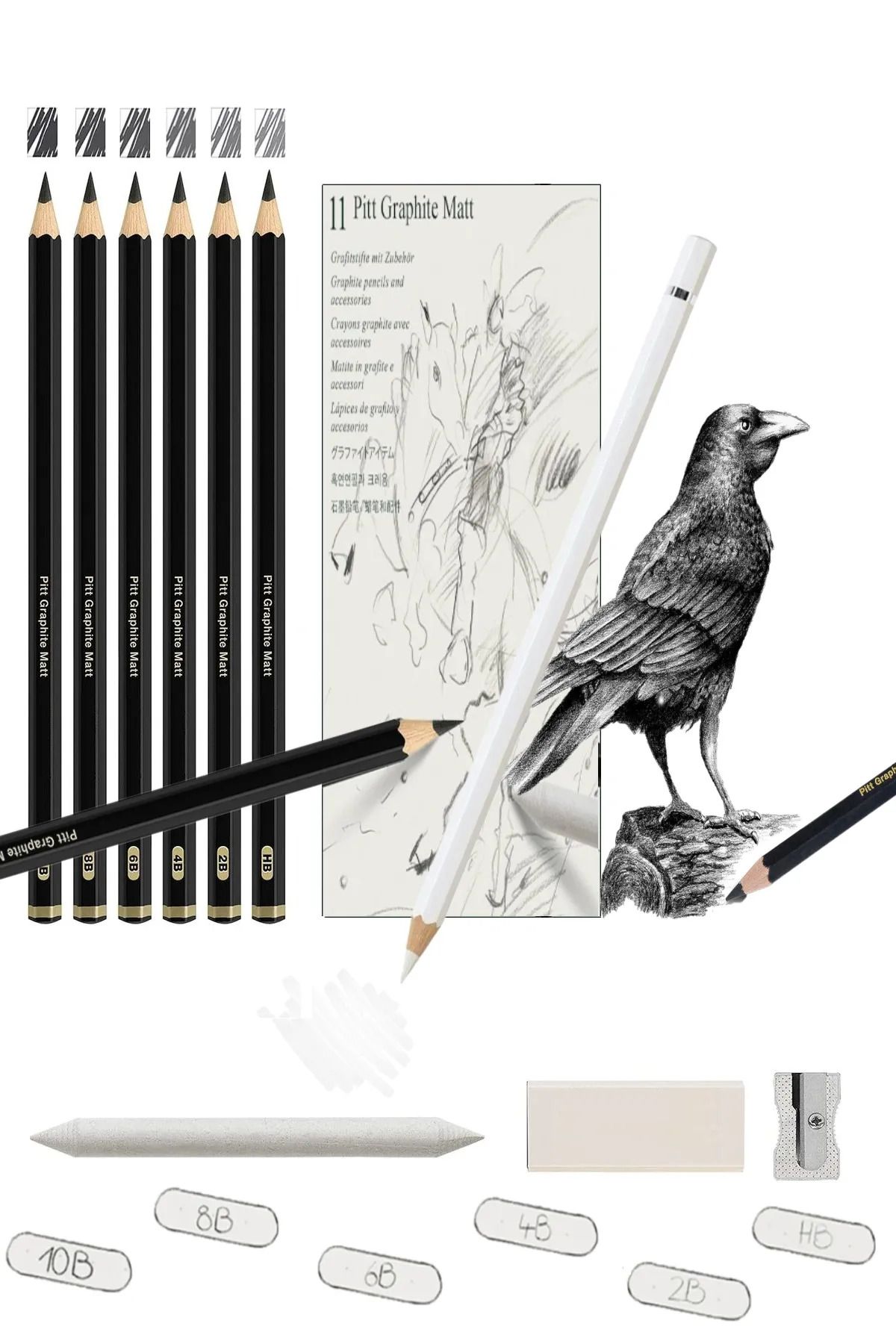 arttone Pitt Graphite Matte Pencils 10B, 8B, 6B, 4B, 2B ,HB 6'lı Set