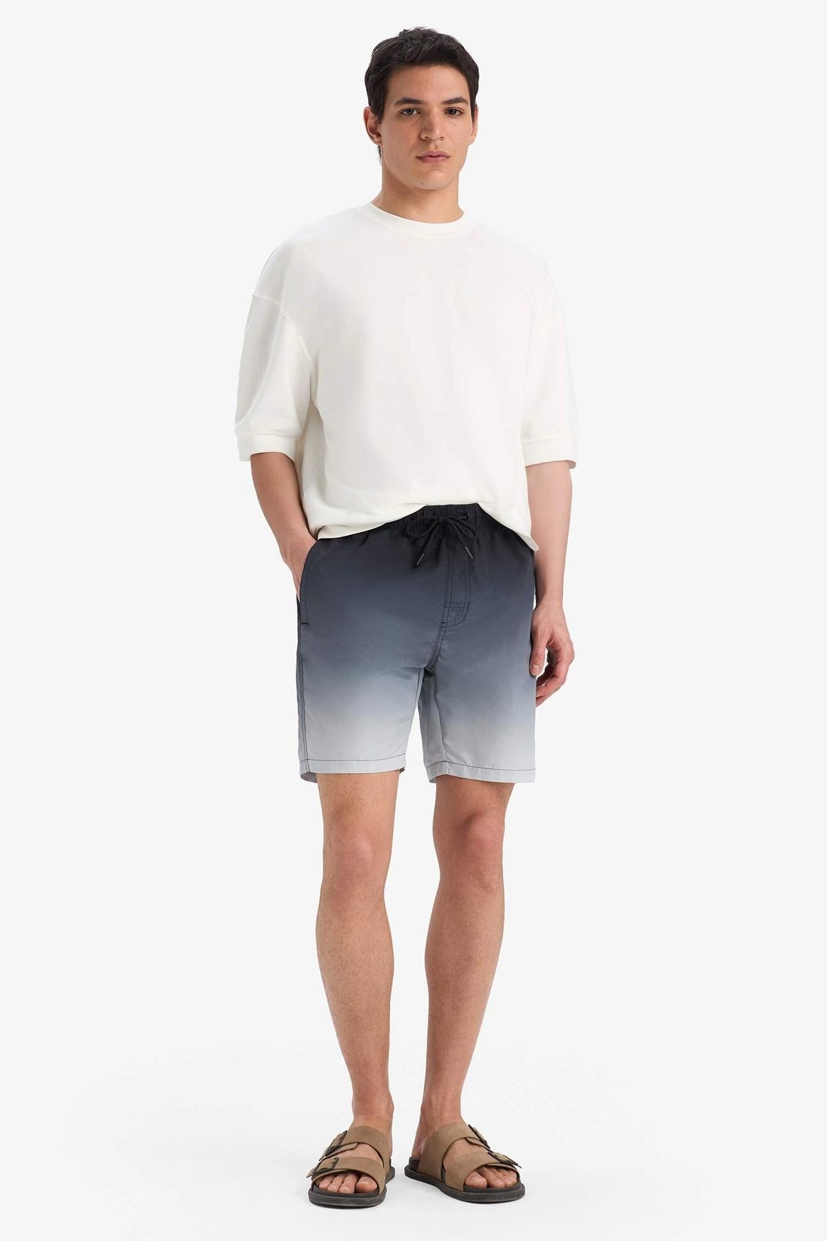 DeFacto-Z6873 Black Regular Fit Gradient Printed Mesh Lined Above Knee Sea Shorts 3