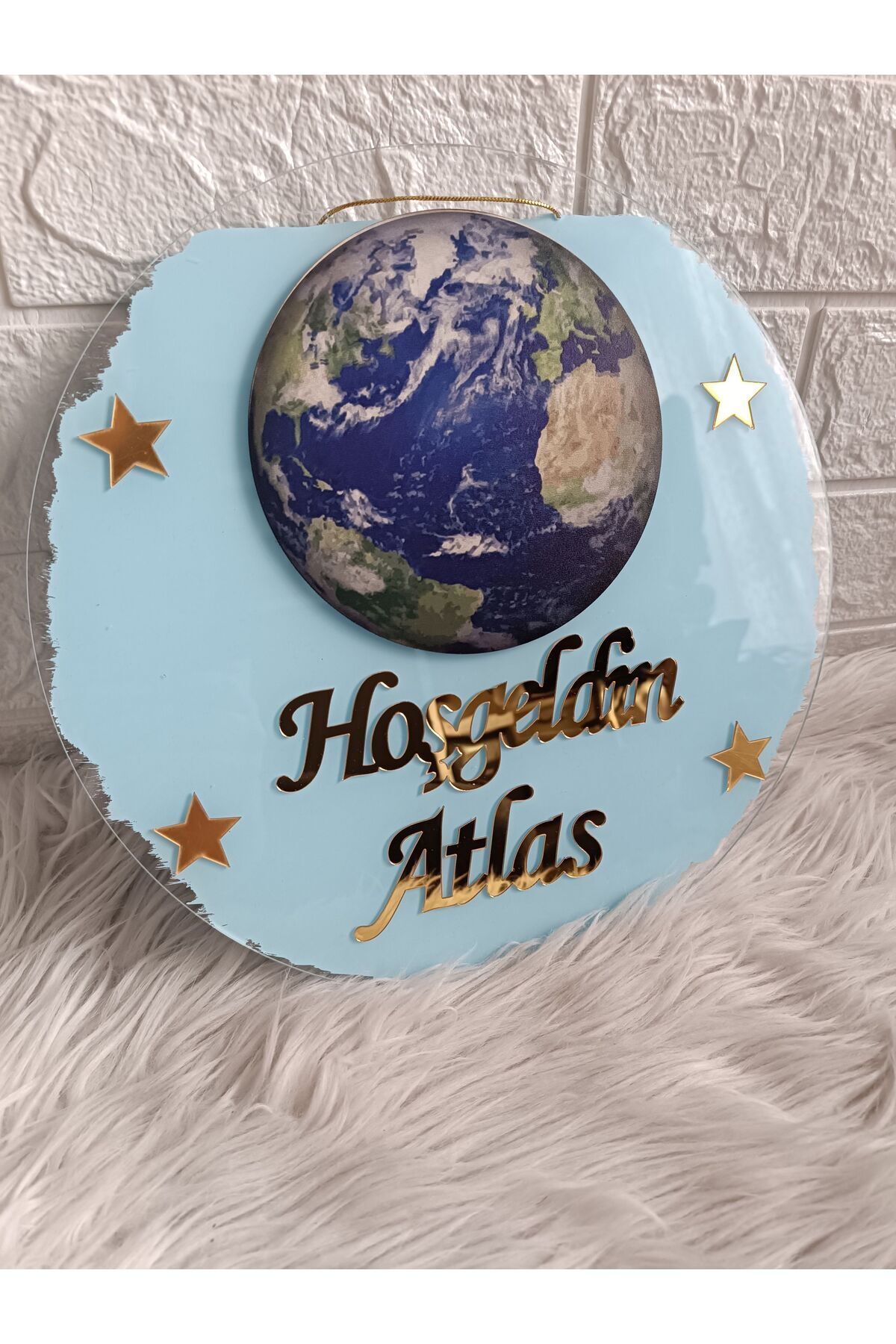 Doğrukan Hediyelik 30 cm Dünya figürlü bebek odası çocuk odası pleksi kapı süsü