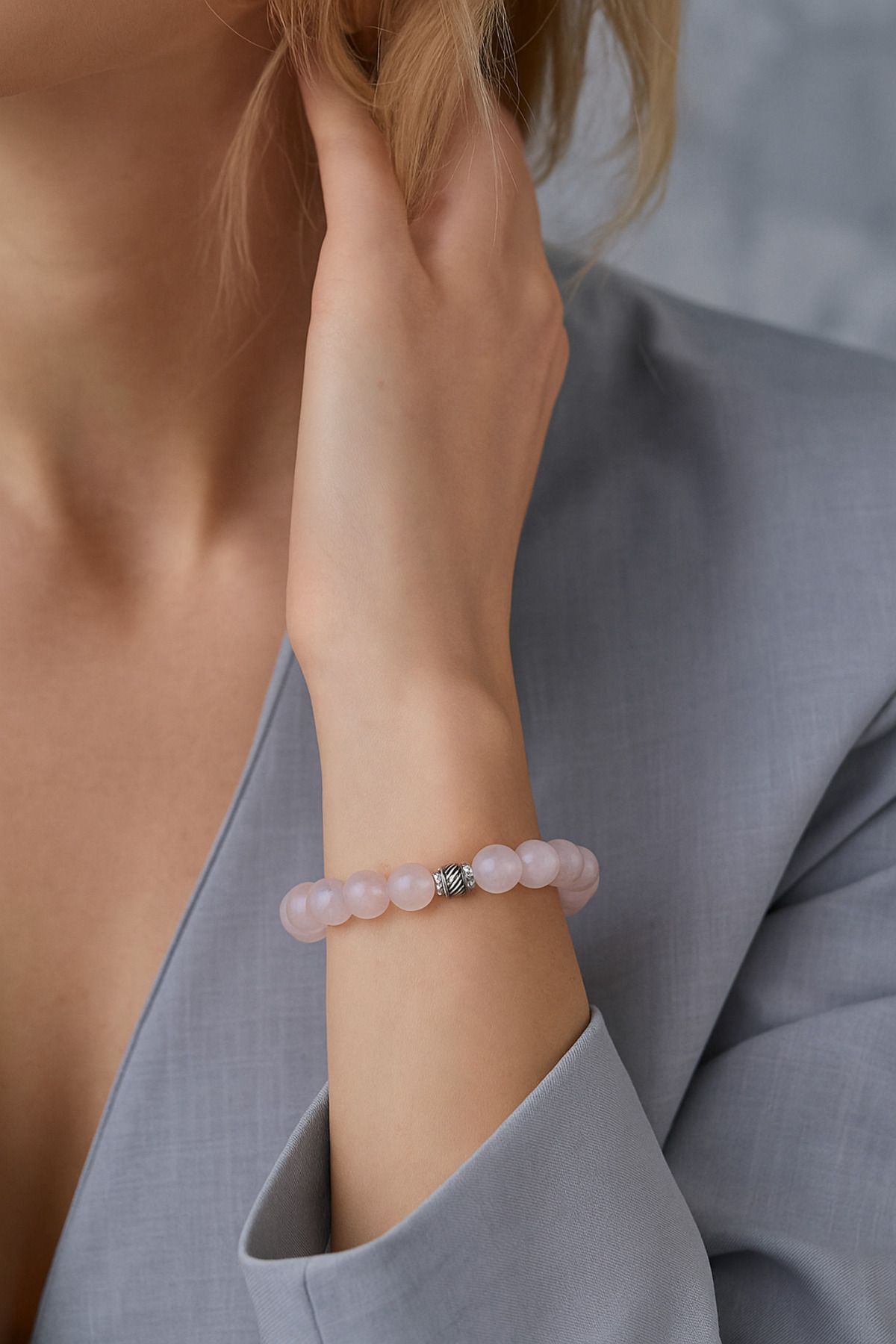 Safnaturel IGSL Sertifikalı Pembe Kuvars 6 mm Doğal Taş Bileklik