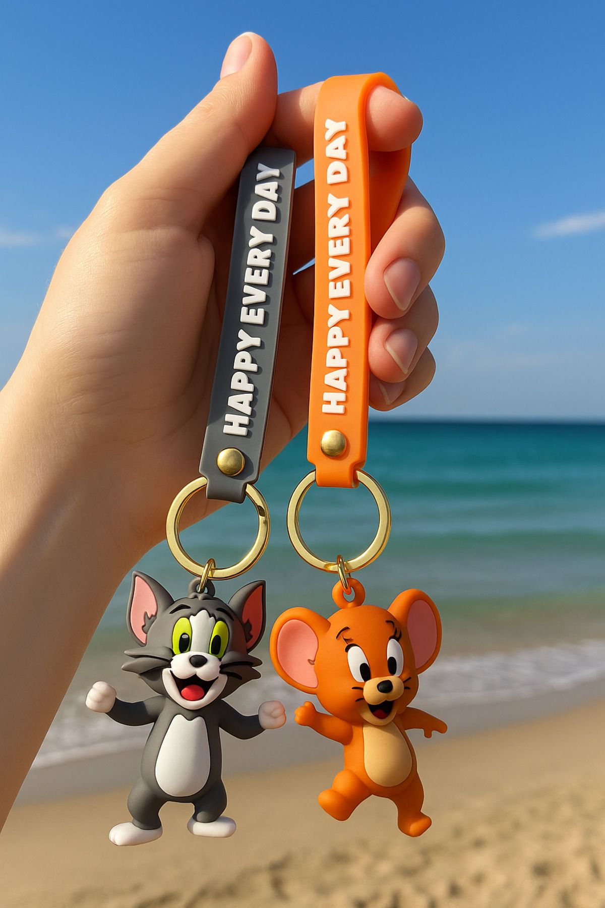 FAMEMUS ACCESSORY 2li Tom & Jerry 3D Silikon Büyük Anahtarlık Seti Hediyelik Çanta Aksesuar