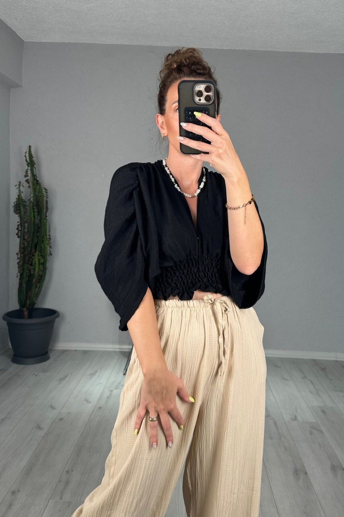lady special Sırt Detaylı Keten Bluz