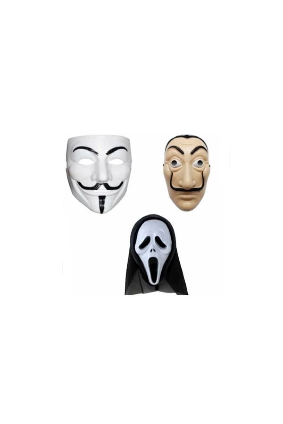 teknotrust Üçlü Maske Seti Vandetta, La Casa De Papel ve Çığlık temalı eğlenceli koleksiyon